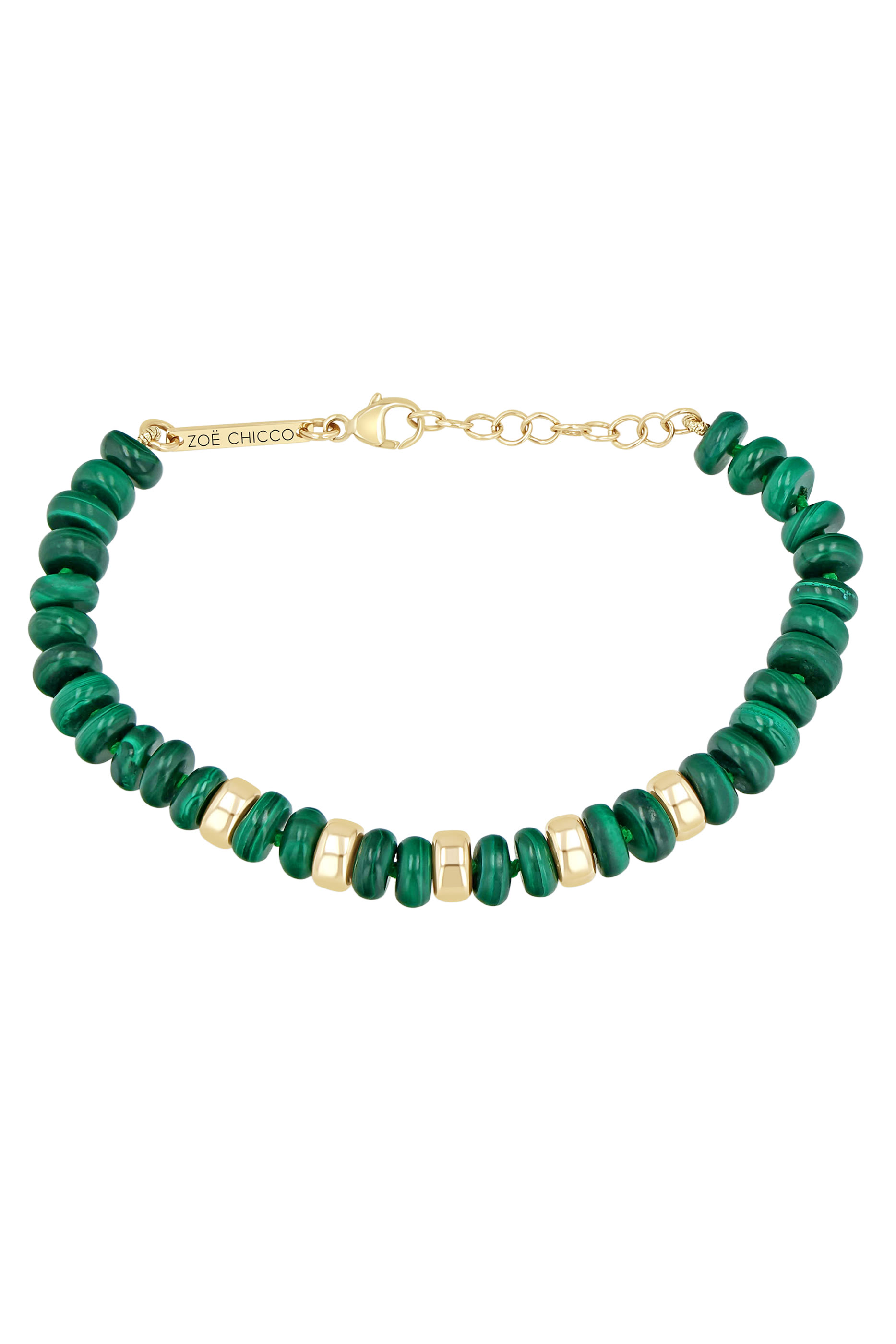  Rondelle Bead Bracelet, 14K Yellow Gold & Malachite