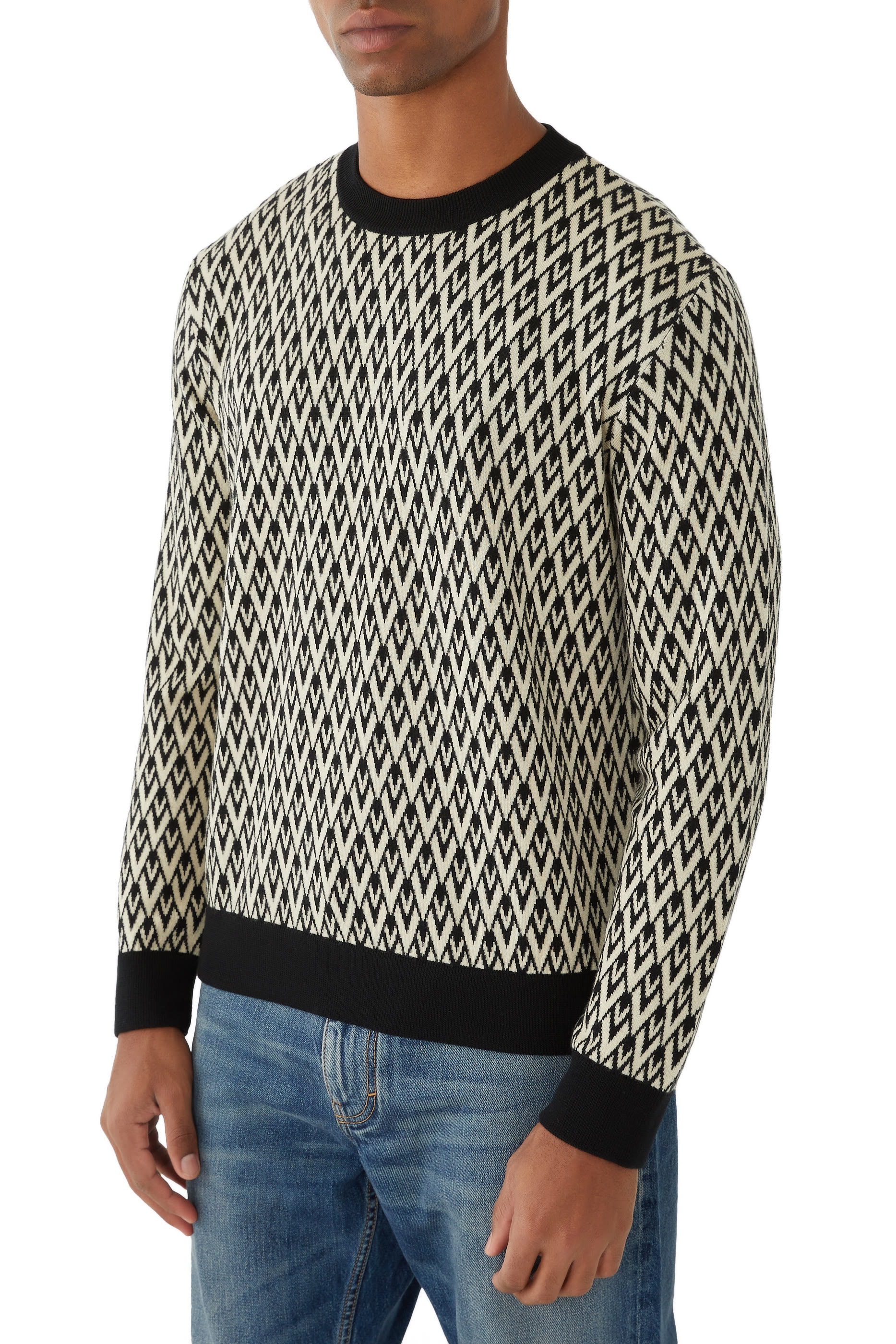 Toute La V Jacquard Pattern Wool Sweater