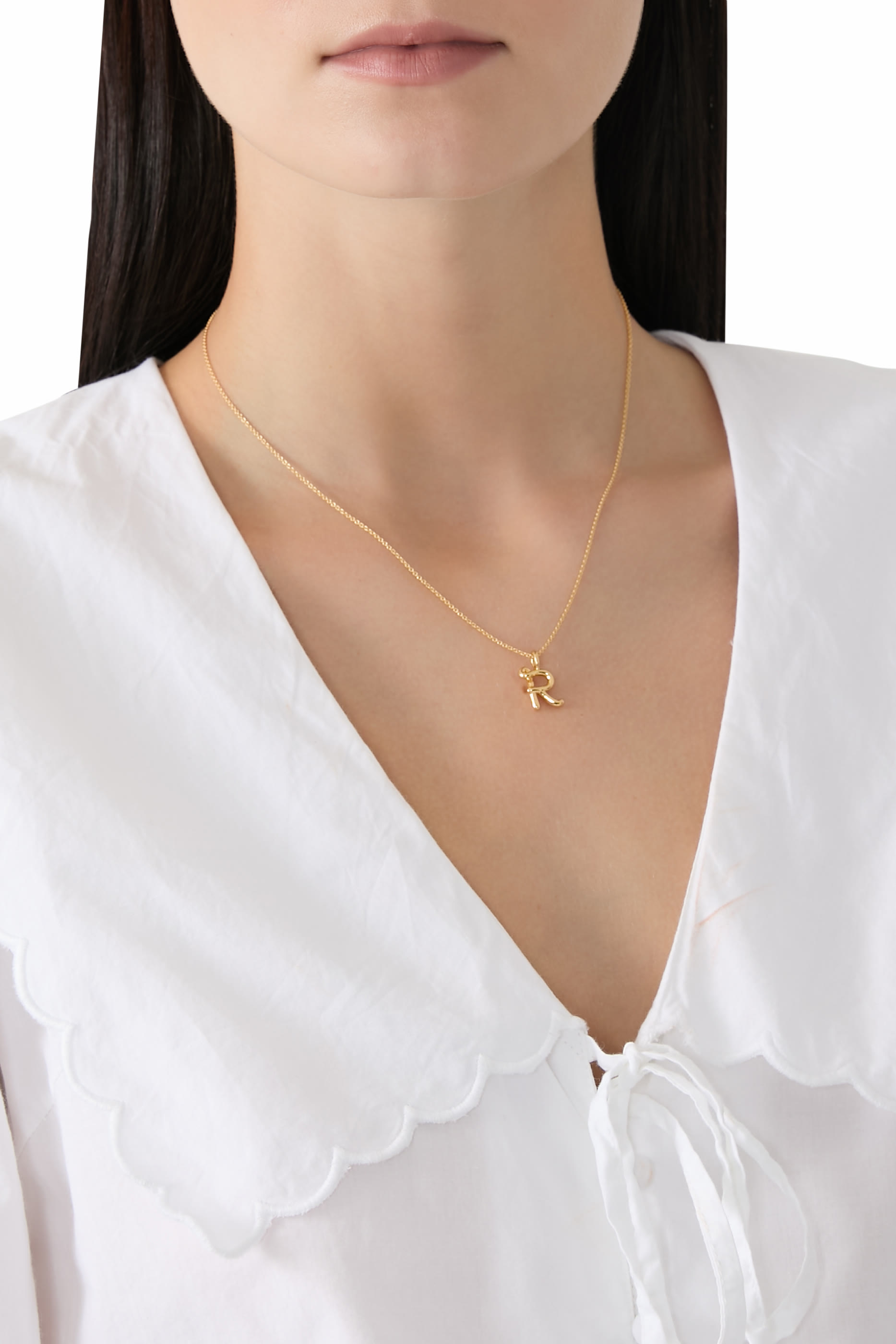Curly Molten Mini Initial Necklace - R, 18ct Recycled Gold Vermeil on Recycled Sterling Silver