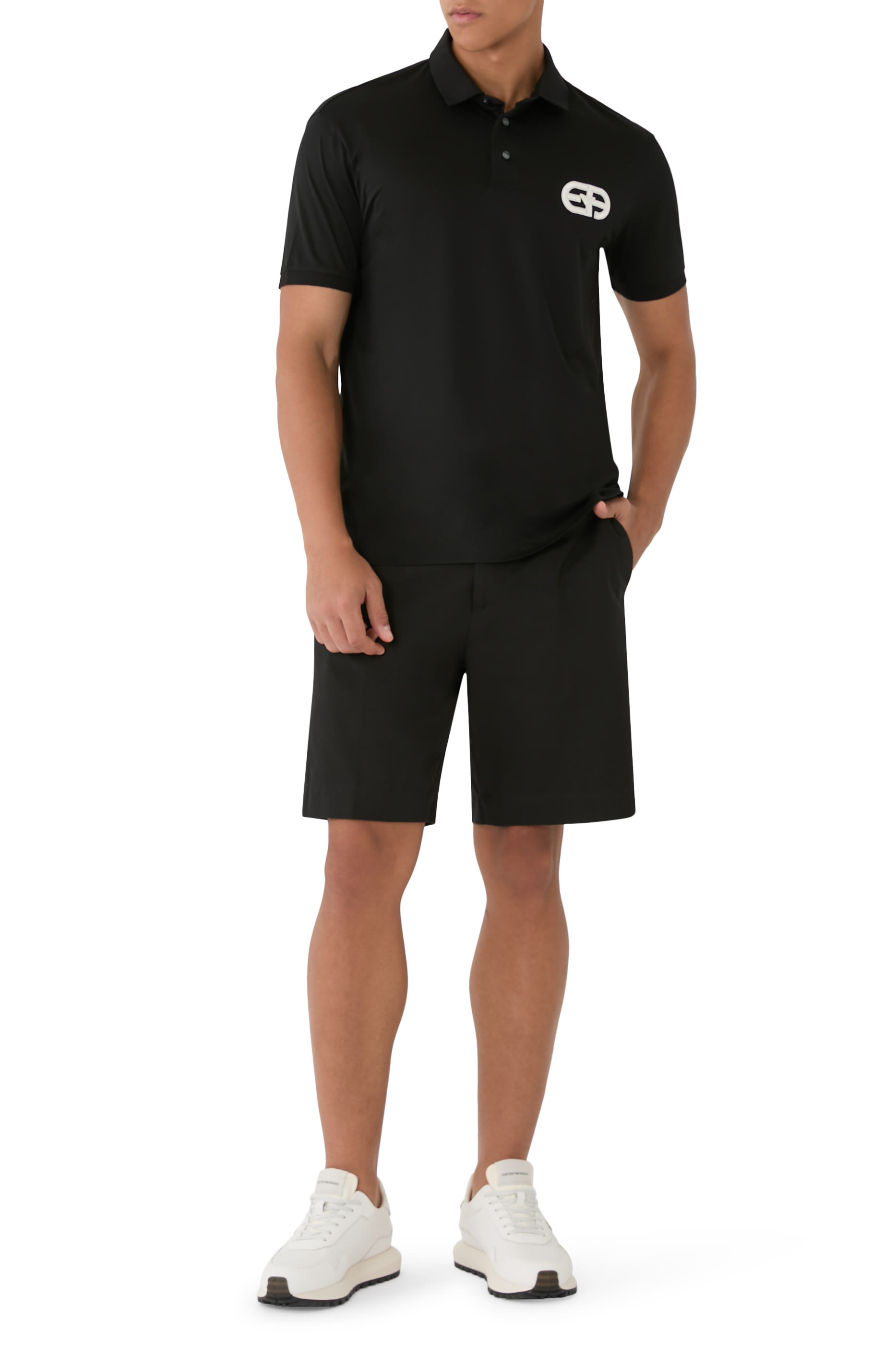 Embossed EA Logo Embroidery Lyocell-Blend Jersey Polo Shirt