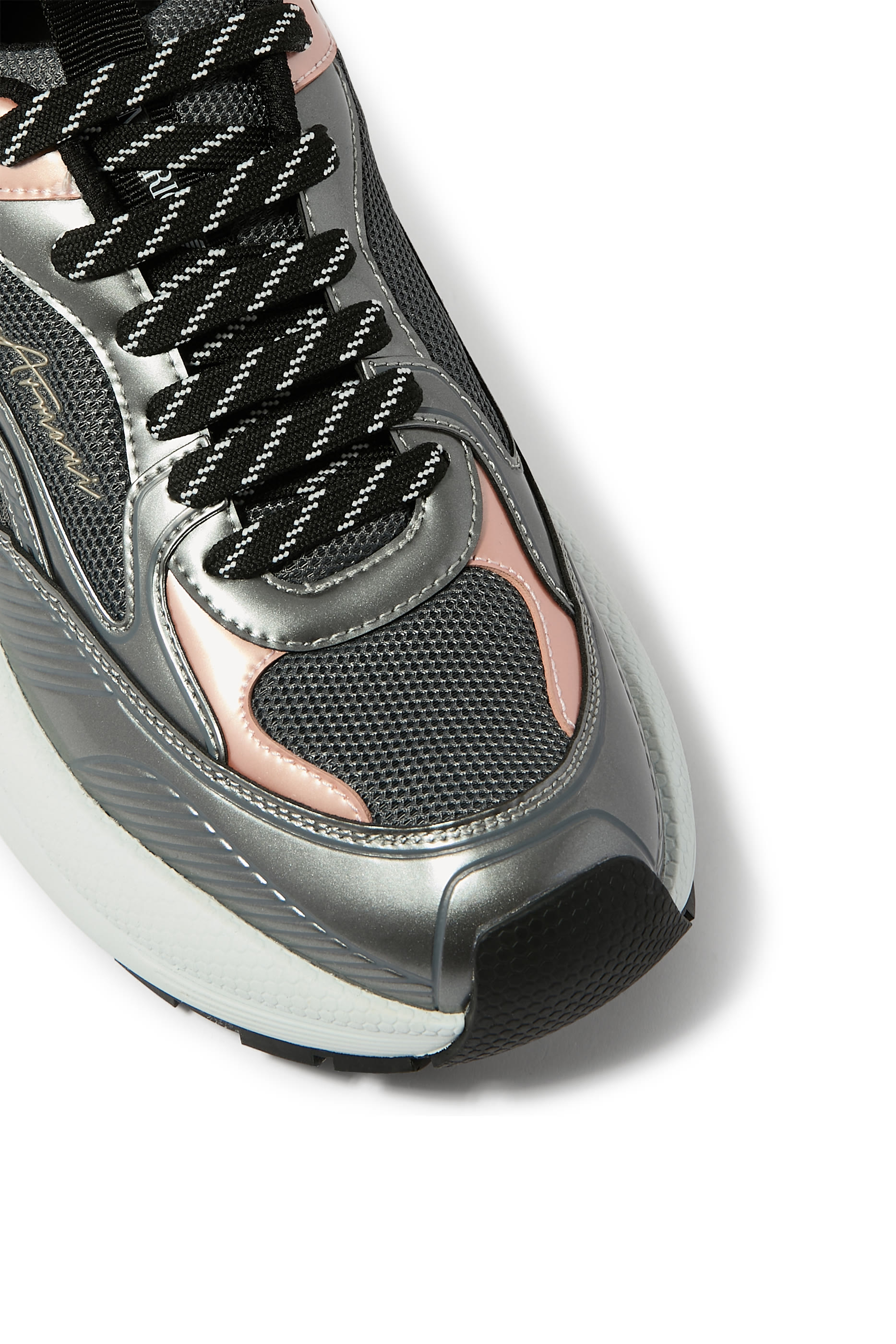 Mesh Sneakers with Laminated Details & Signature Logo