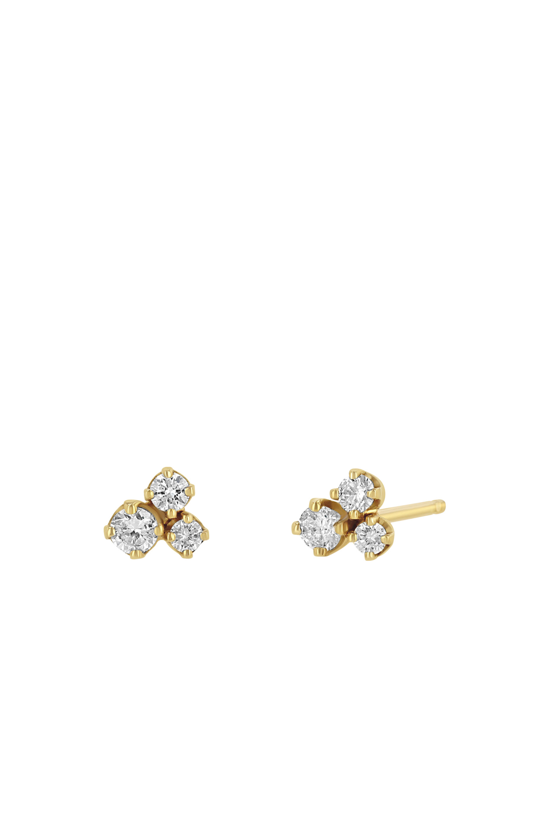 3 Mixed Prong Cluster Stud Earrings, 14K Yellow Gold & Diamonds
