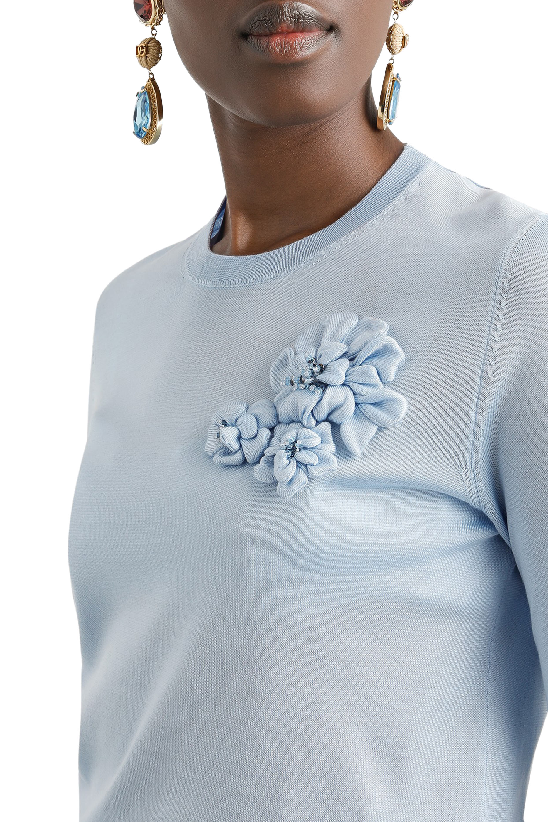 Silk Pullover with Flower Brooch