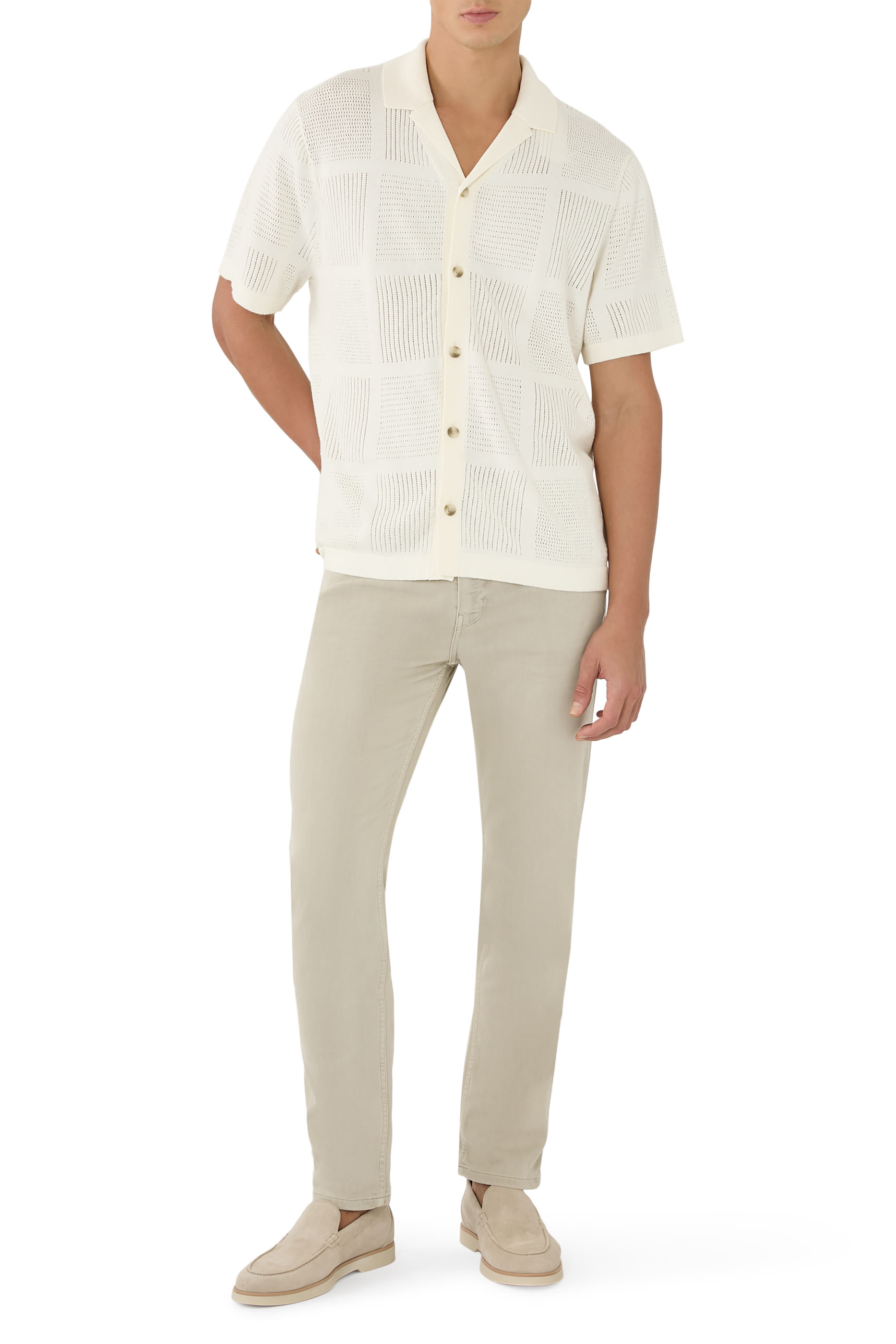 Patchwork Pointelle Short Sleeves Shirt