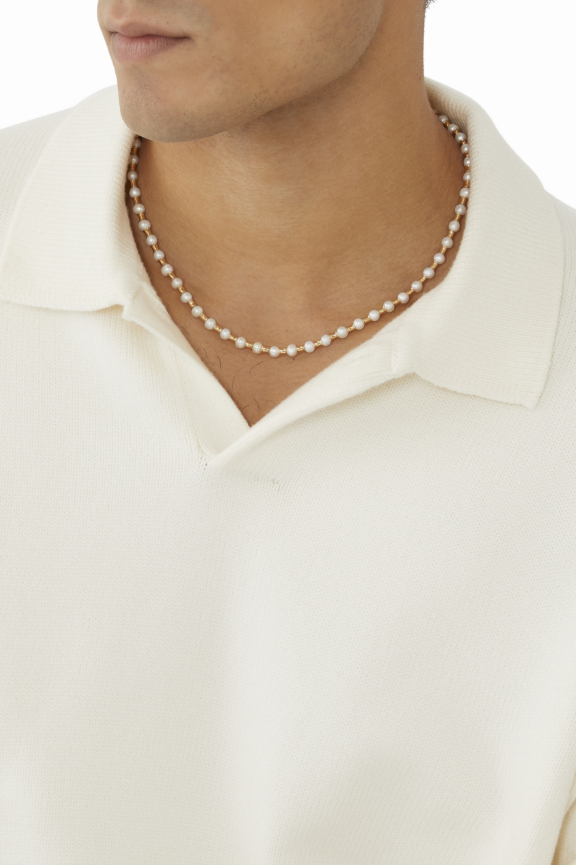 Pearl Spacer Necklace, 24k Gold-Plated Sterling Silver