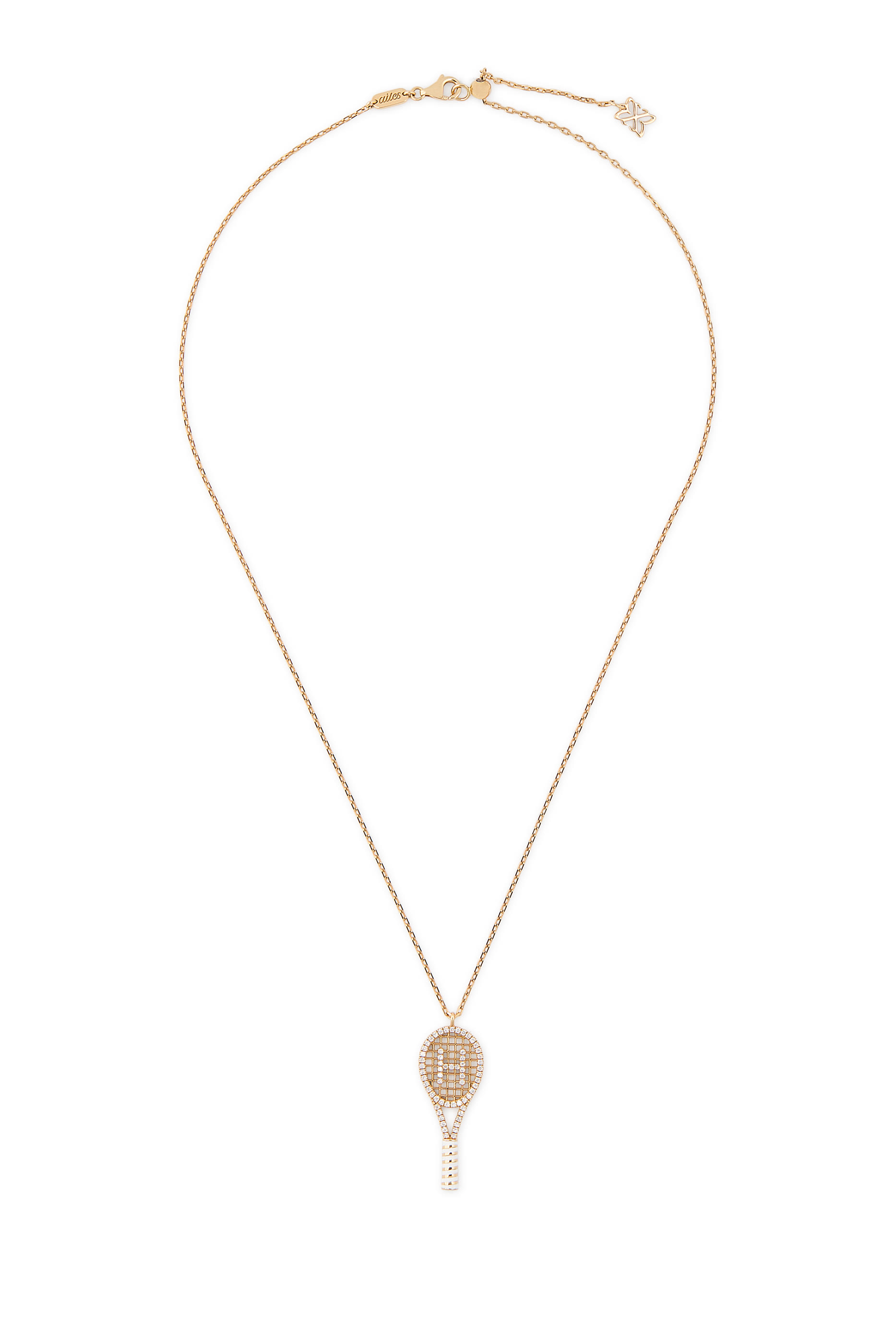 Letter 'H' Tennis Racket Necklace, 18k Yellow Gold & Enamel, Diamonds