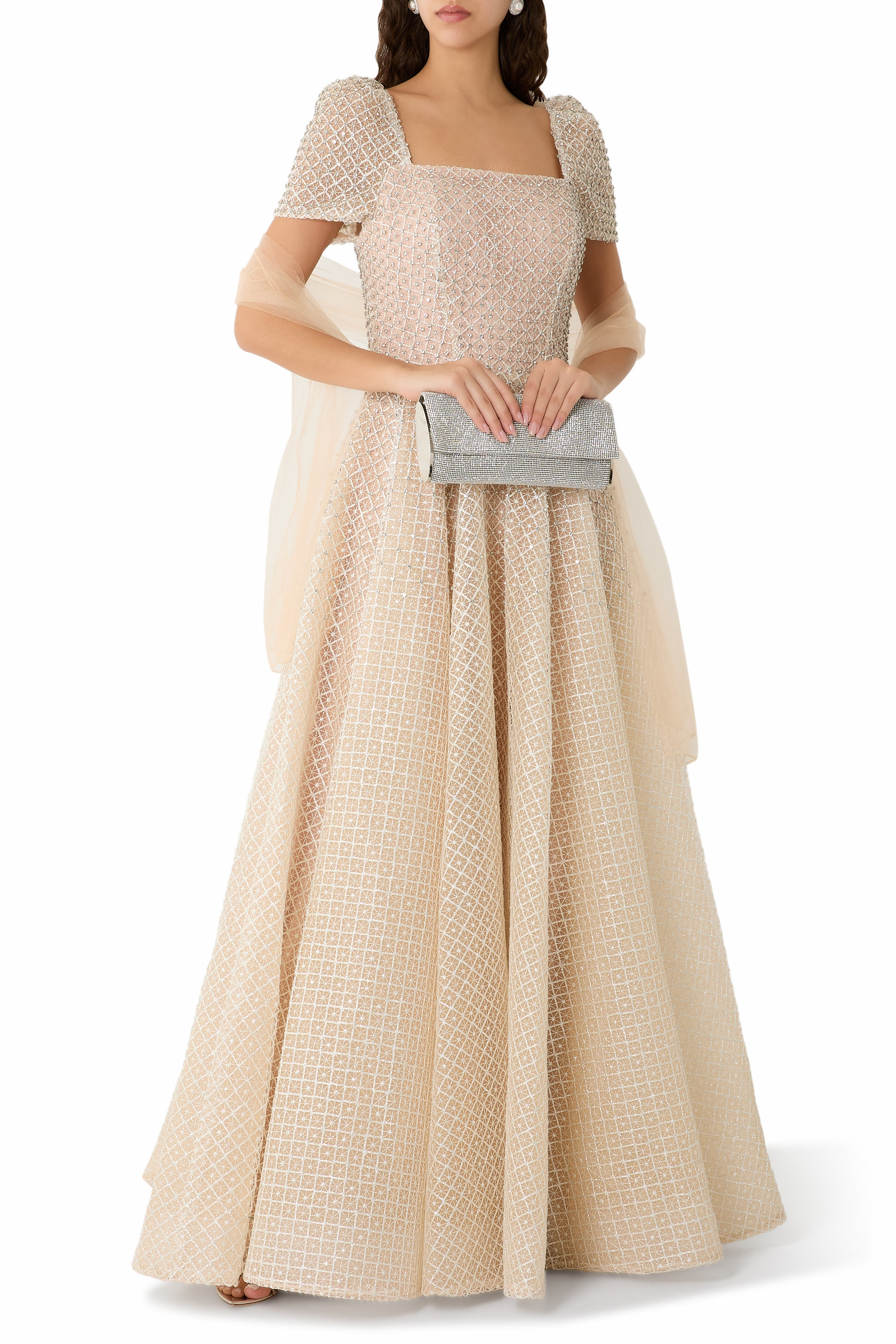 Pleated Short Sleeves Gown