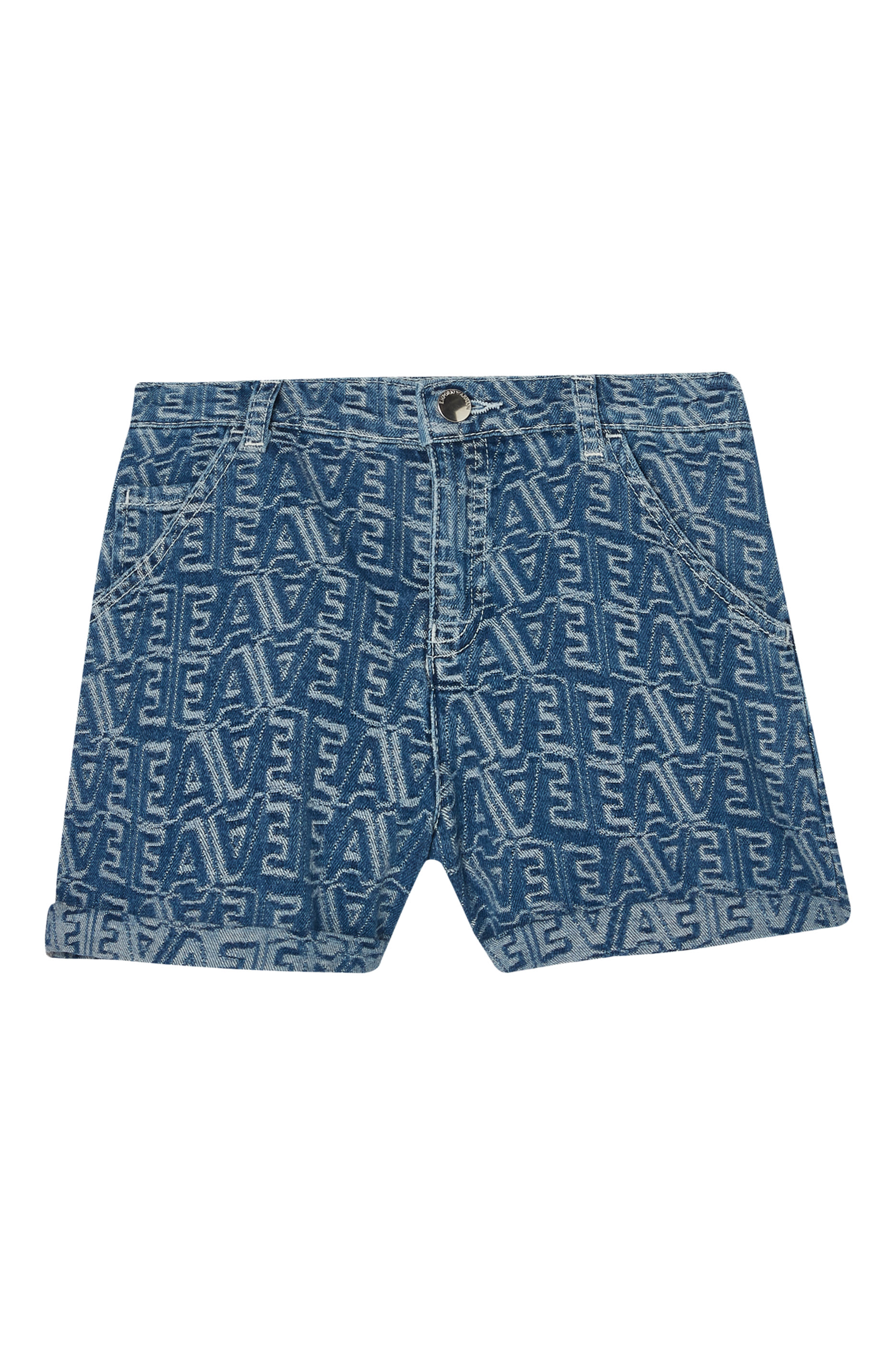 Kids All-Over Logo Lettering Denim Jacquard Shorts