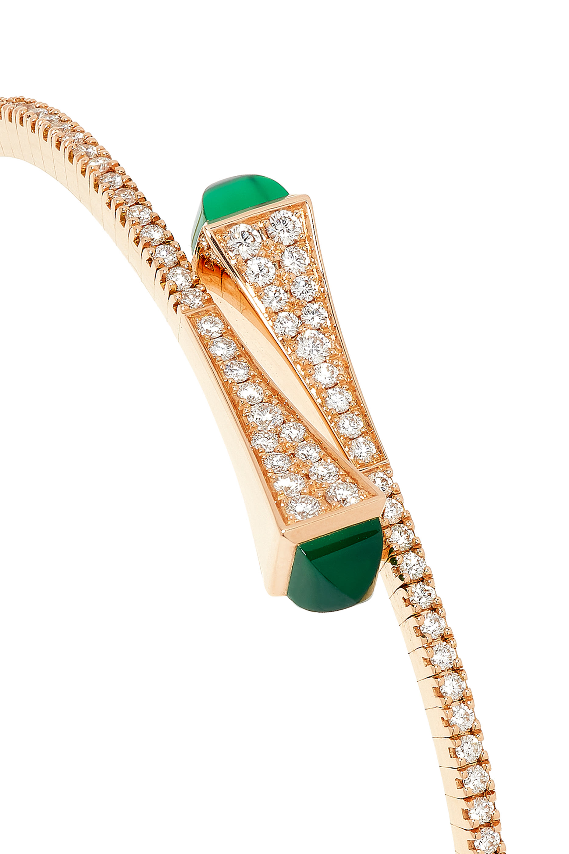 Cleo Slim Bangle, 18k Pink Gold with Green Agate & Diamonds