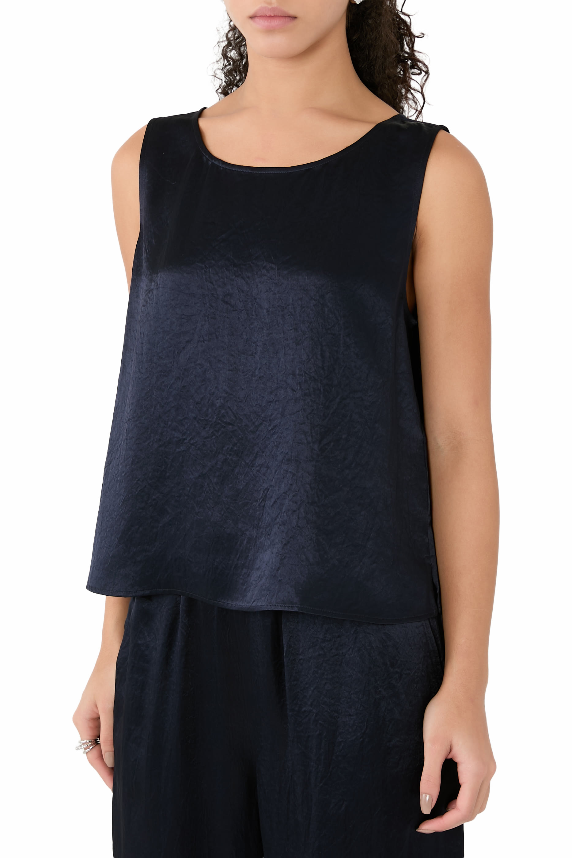 Textured Satin Ballet Neck Tank