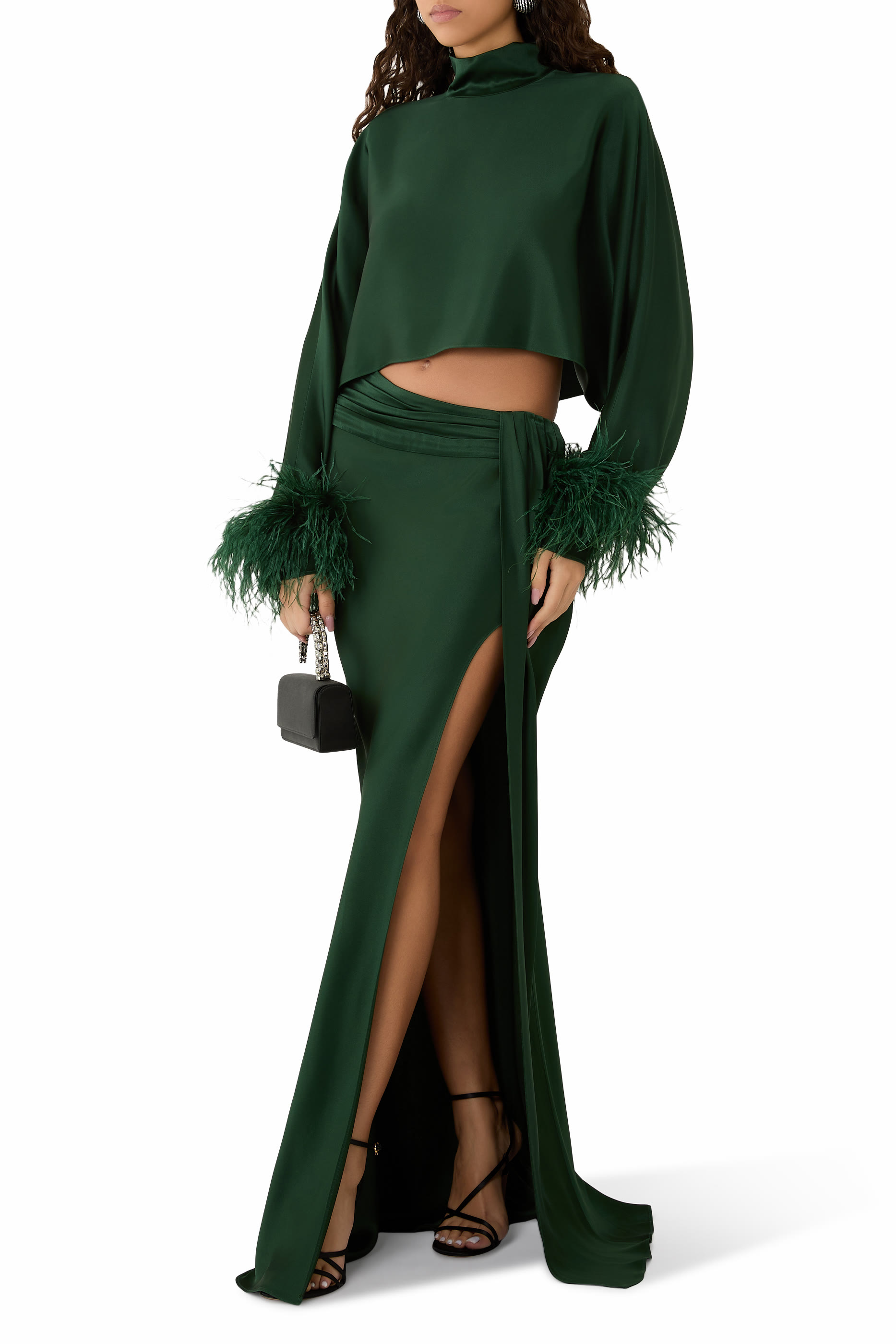 Feathers Satin Caftan Top