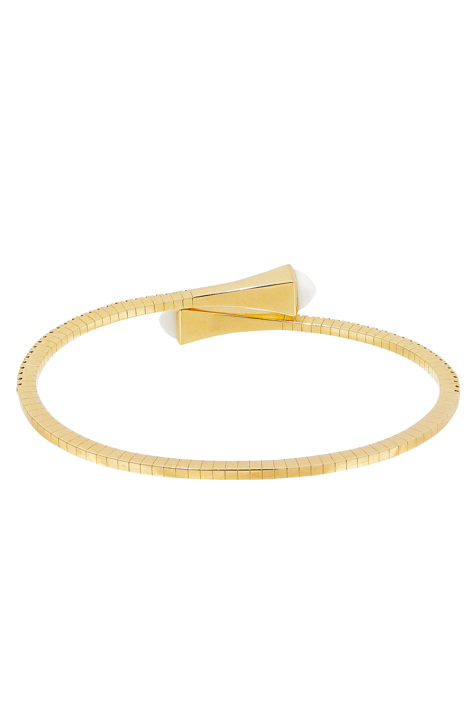 Cleo Slim Bangle, 18k Yellow Gold with White Agate & Diamonds