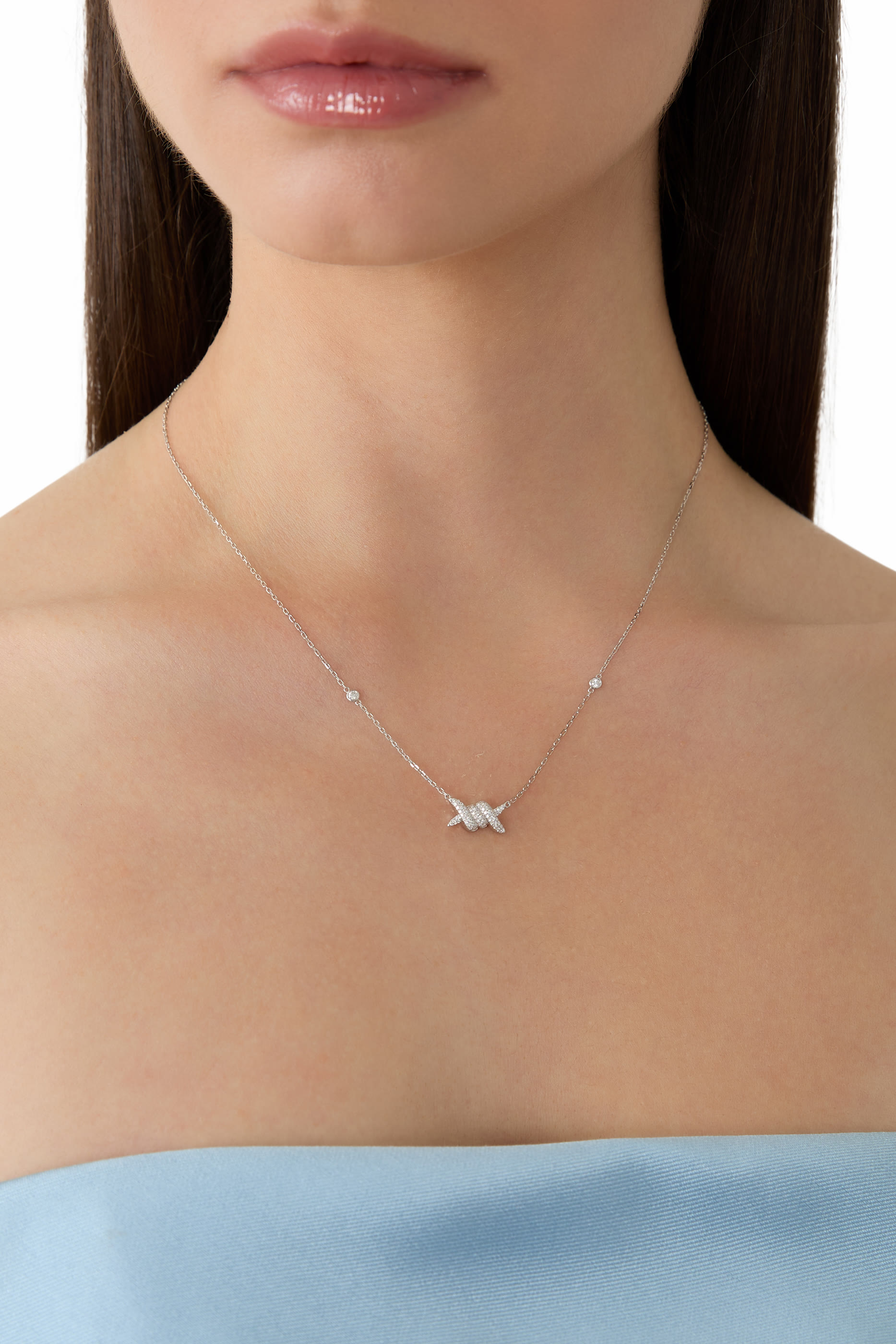  Barbel&eacute; Pav&eacute; Necklace, 18K White Gold & Diamonds