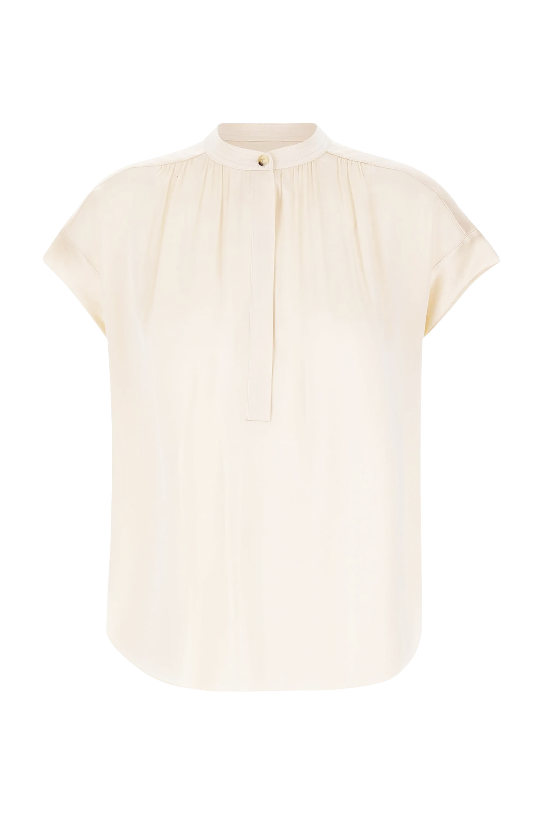 Silk Gathered Cap-Sleeve Blouse 