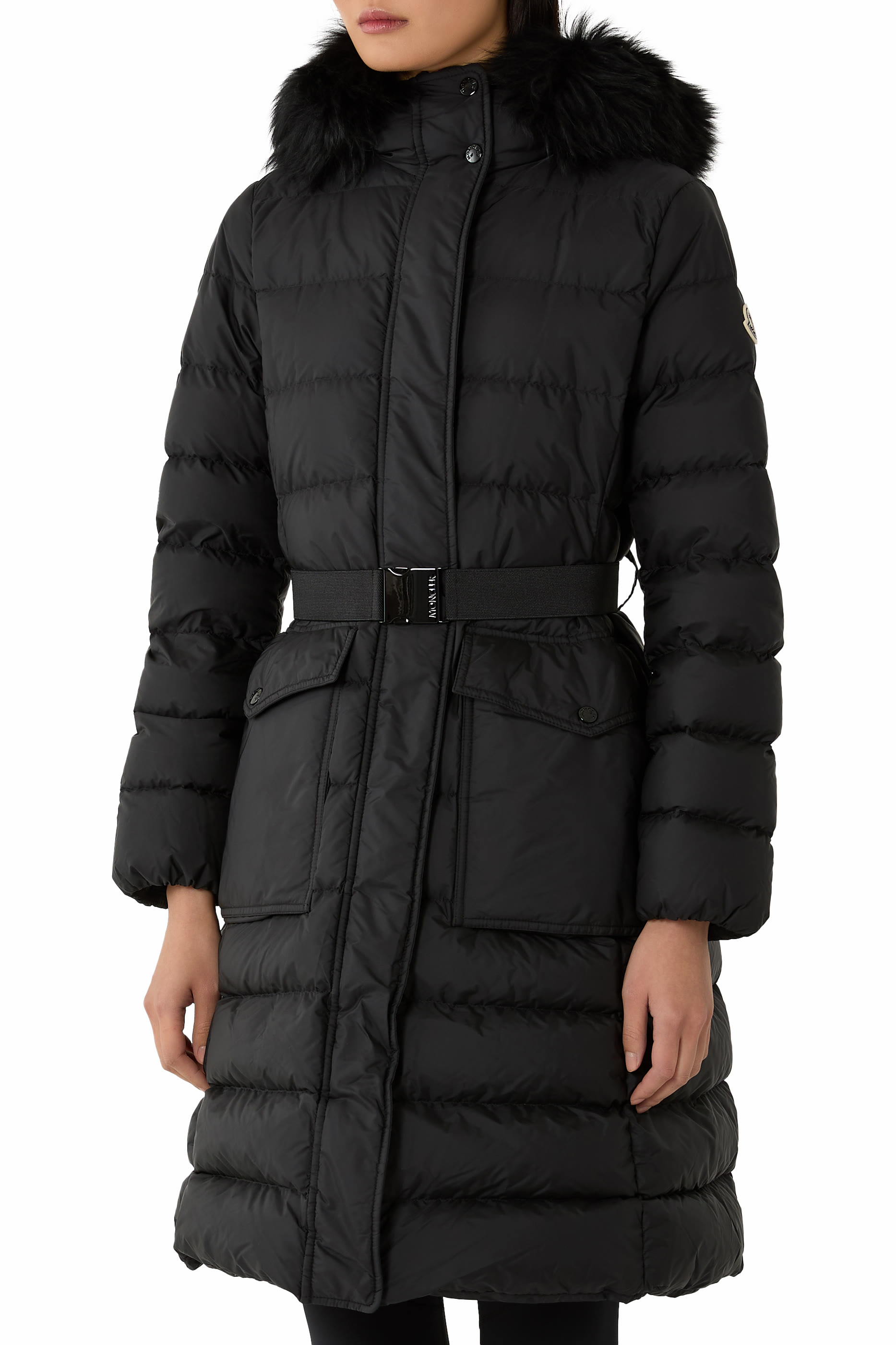  Khloesse Hooded Shearling-Trim Long Down Jacket