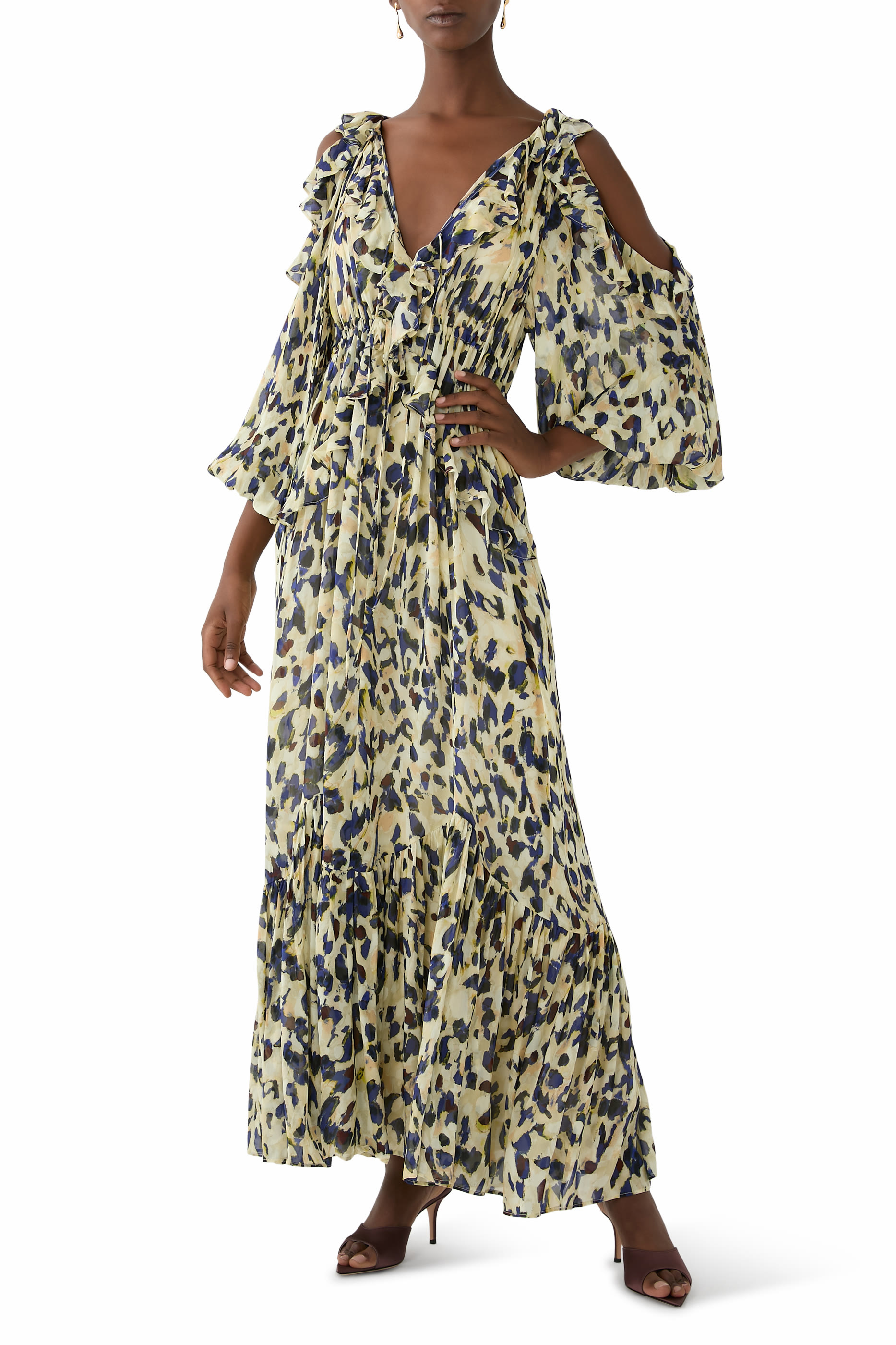 Kinetic Ruffle Drawstring Maxi Dress