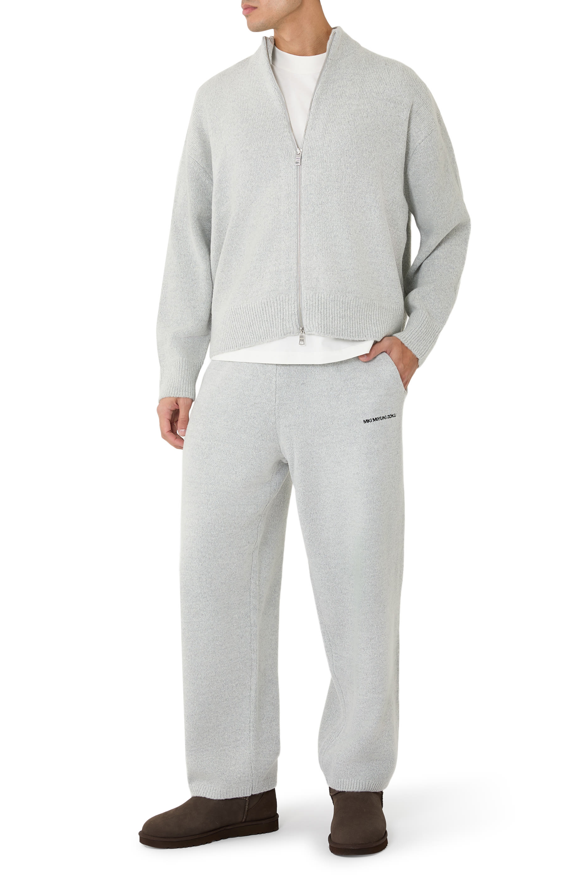 Mohair Blend Knit Track Jacket 