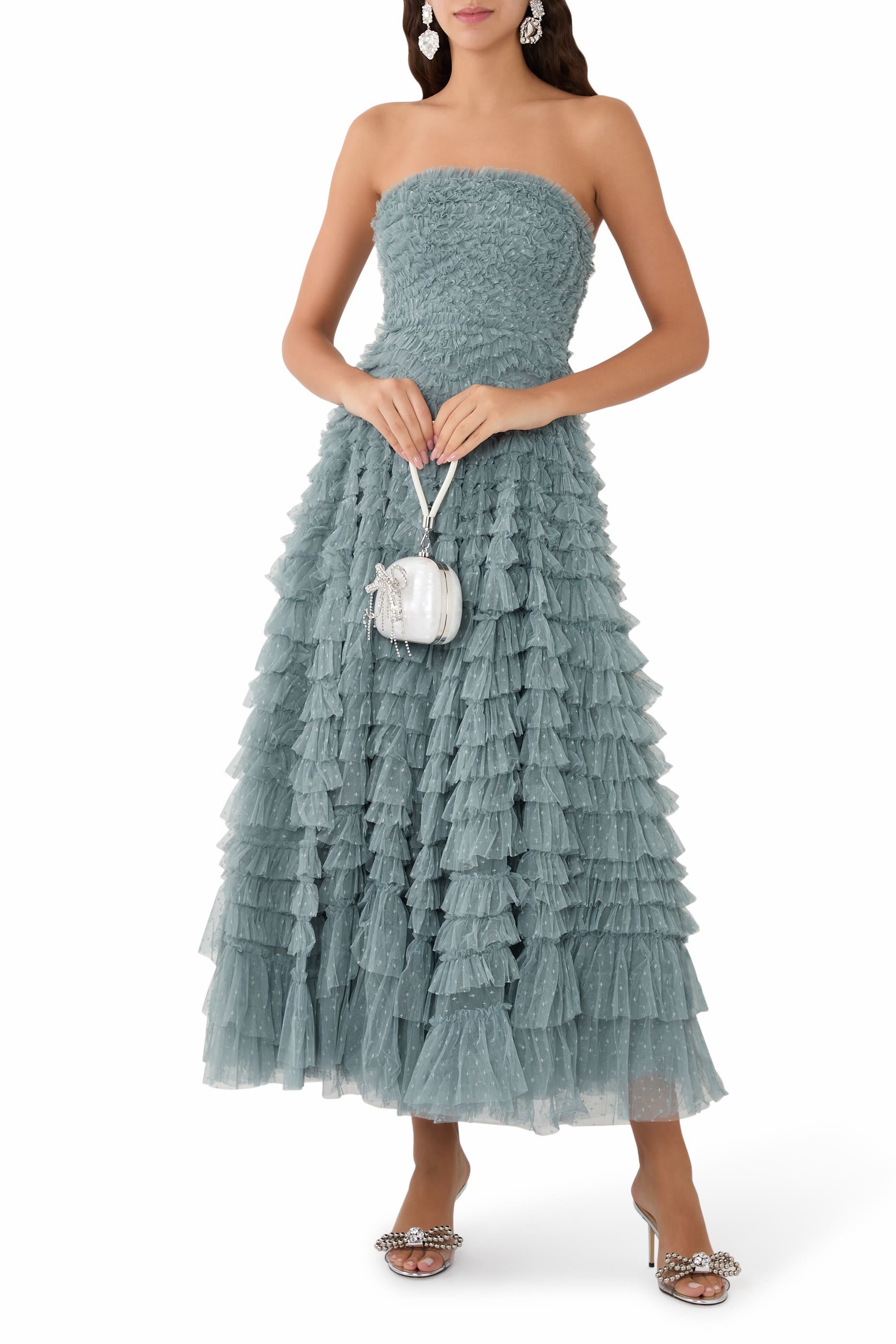 Hattie Ruffle Strapless Ankle Gown 