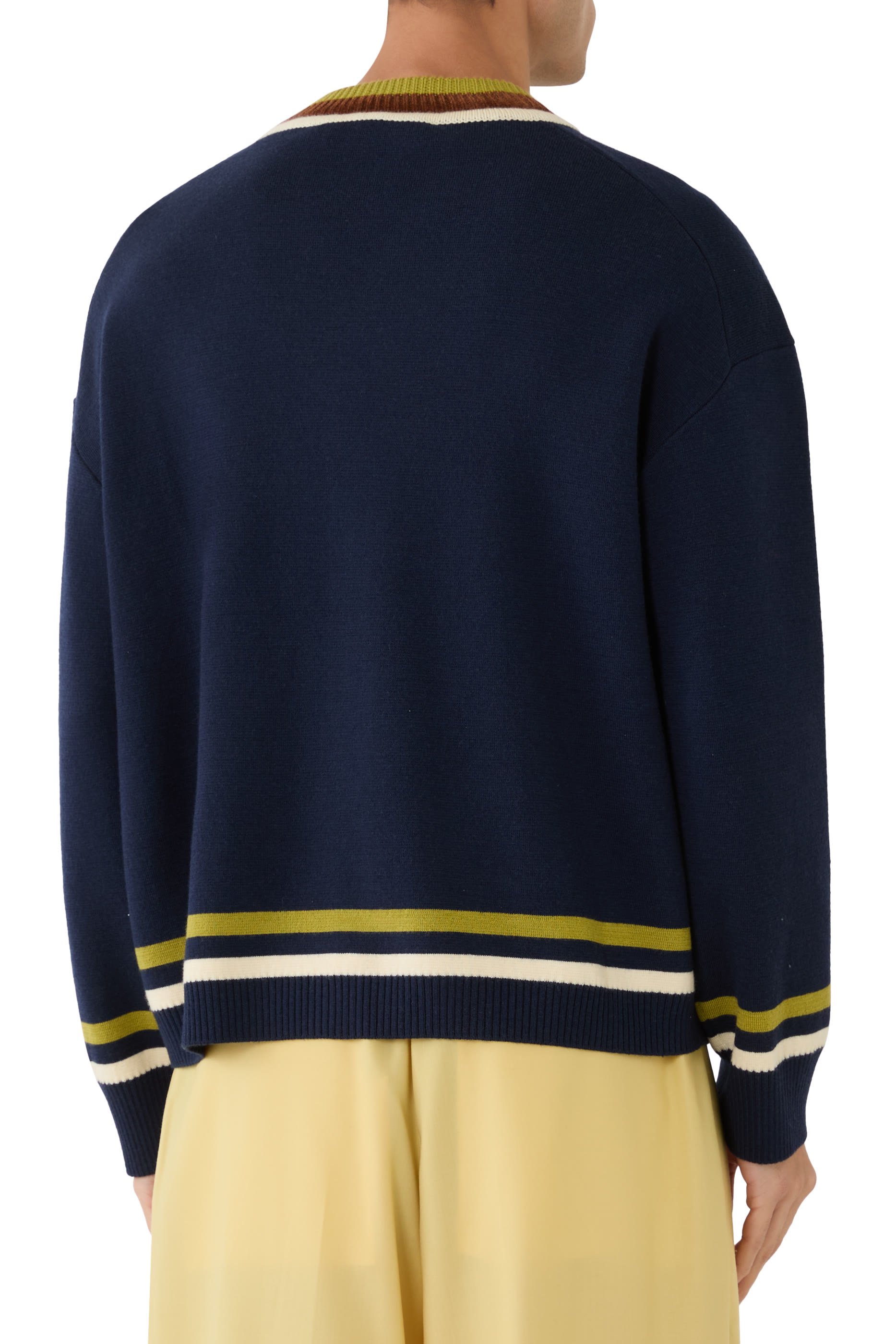 Logo Embroidered Striped Cardigan