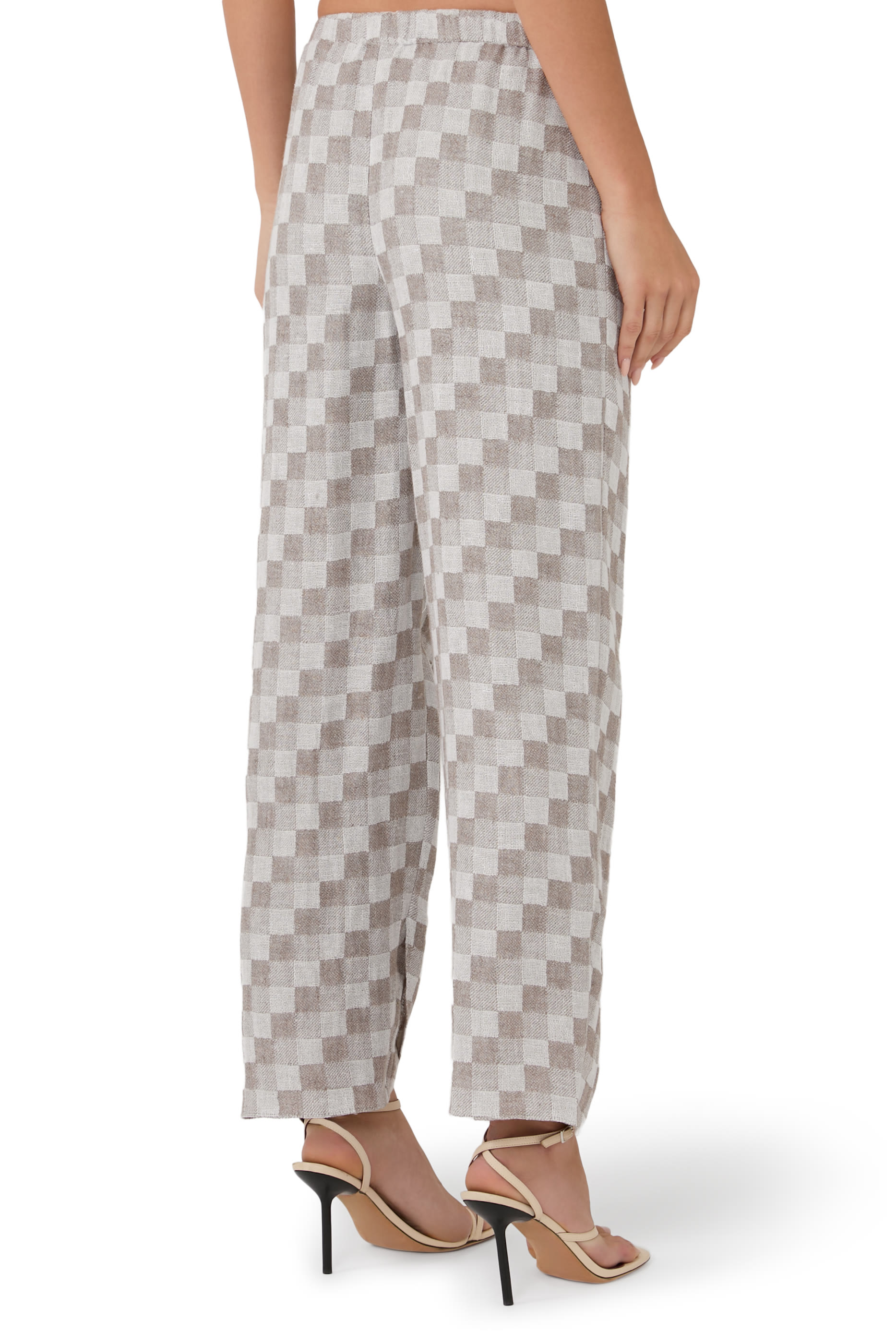 Check Pattern Linen Gauze Wide Trousers