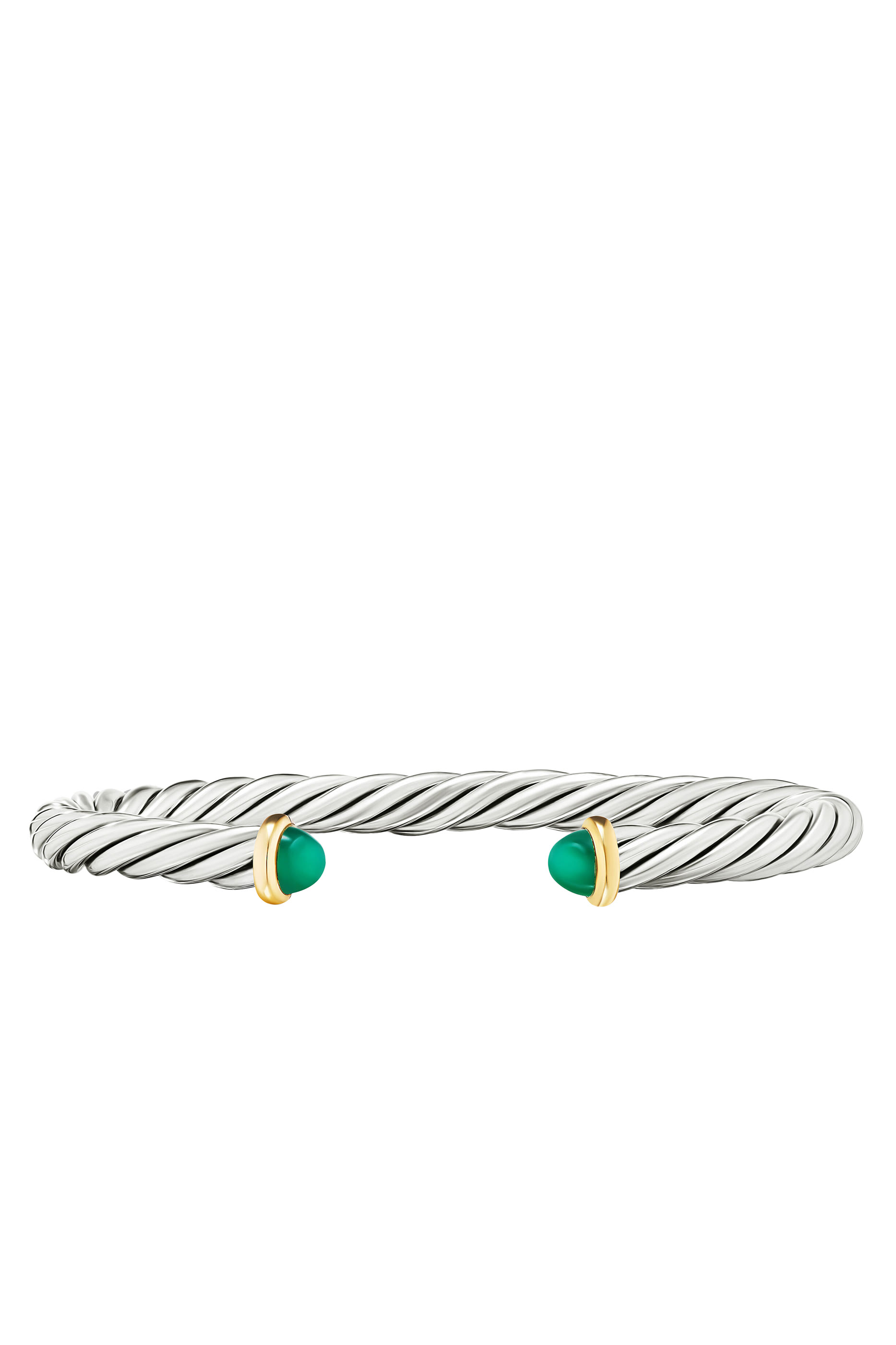 Green Onyx Cuff Bracelet, Sterling Silver and 14k Yellow Gold