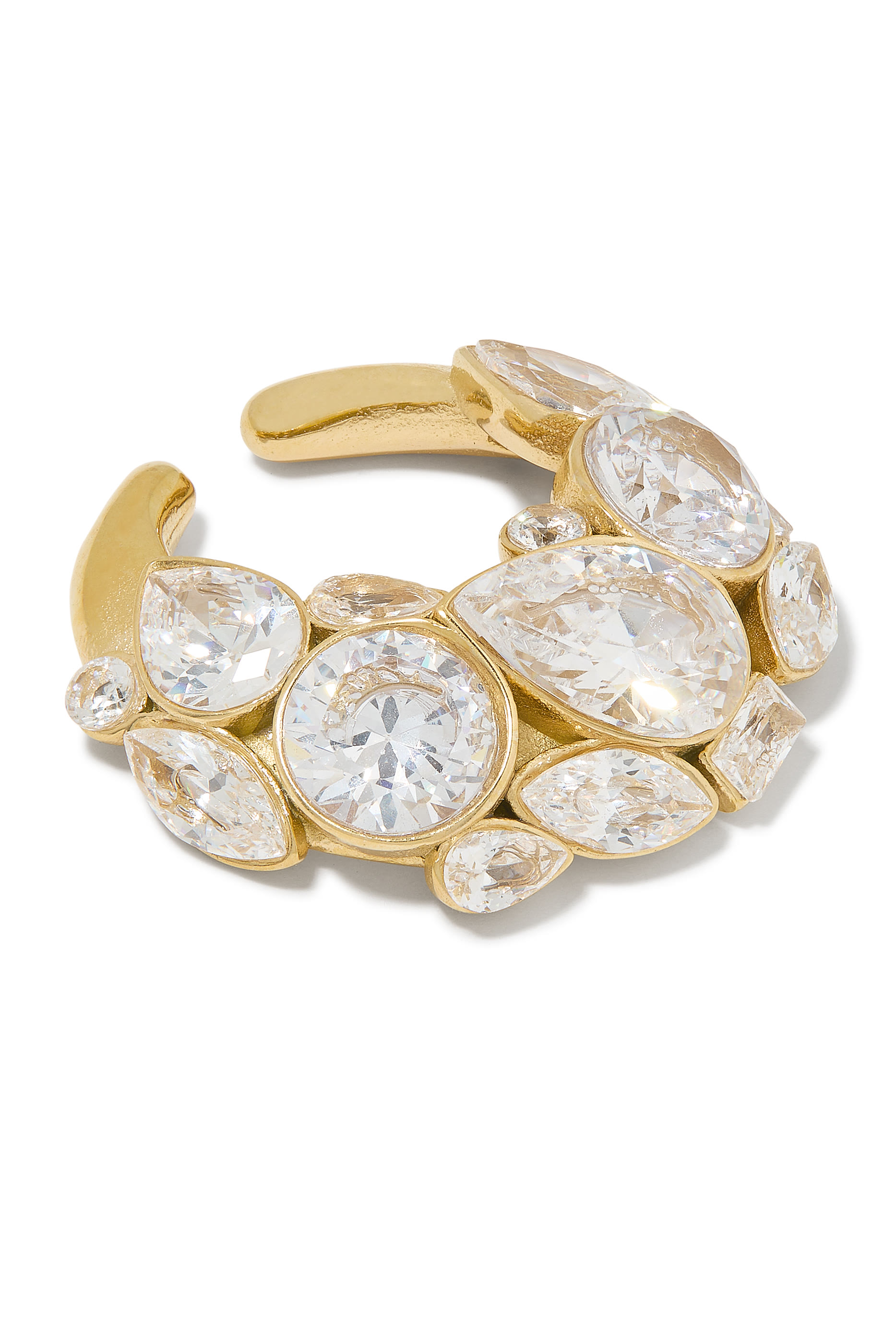 Round Ear Cuff, Gold-Plated Stainless Steel & Crystals