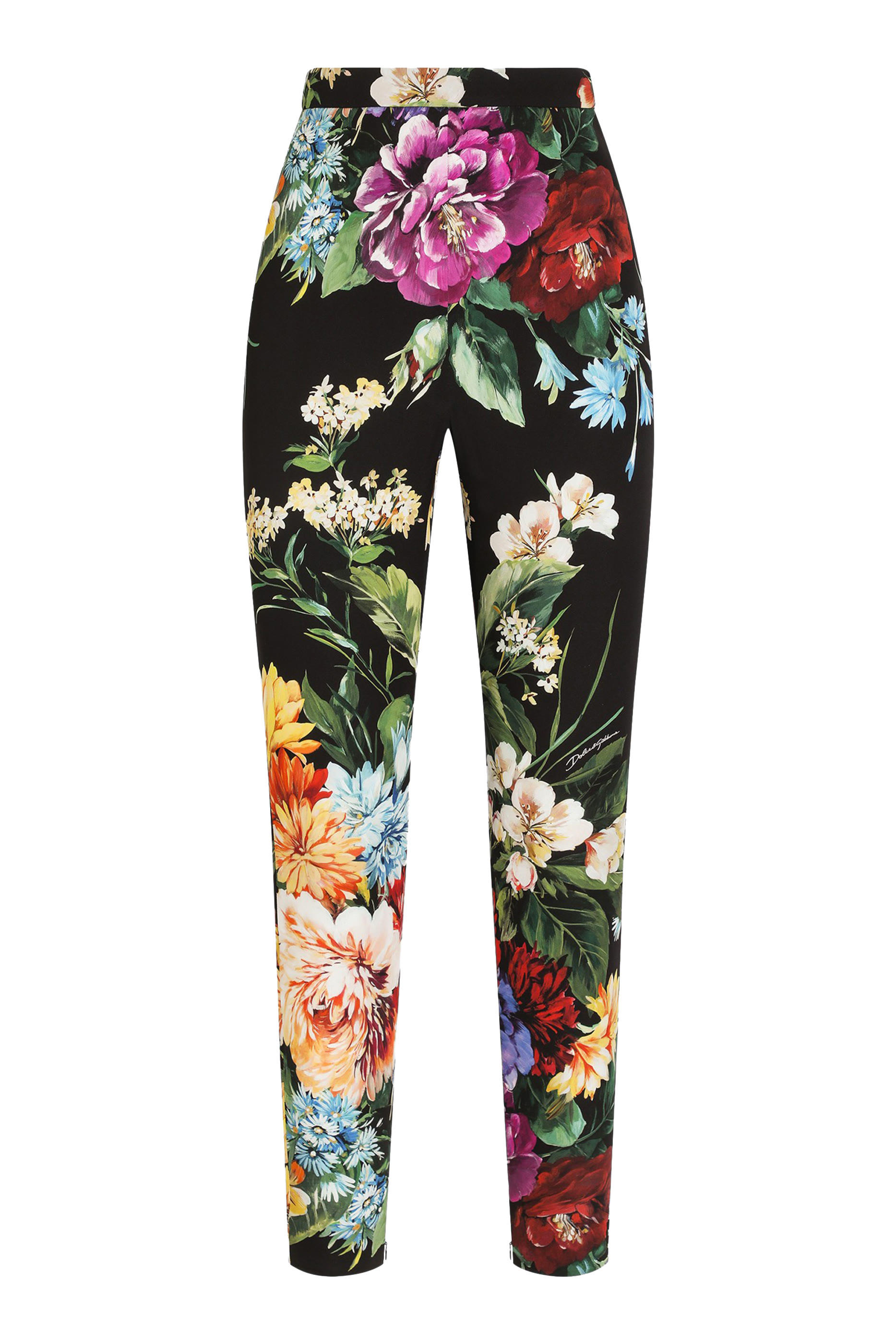 Flower Bouquet-Print Charmeuse Pants