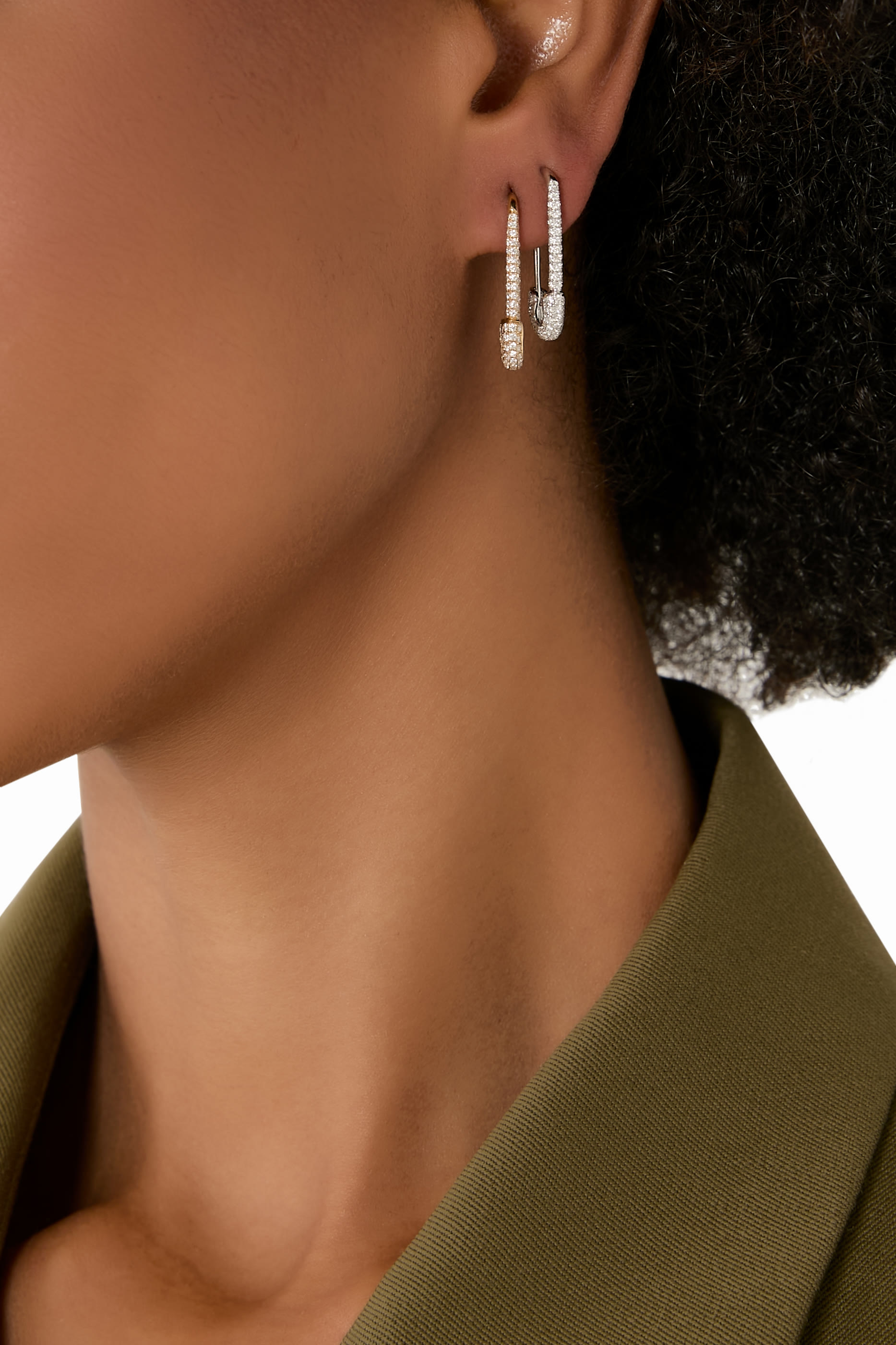 Diamond Safety Pin Earrings, 18k Yellow Gold & Diamonds