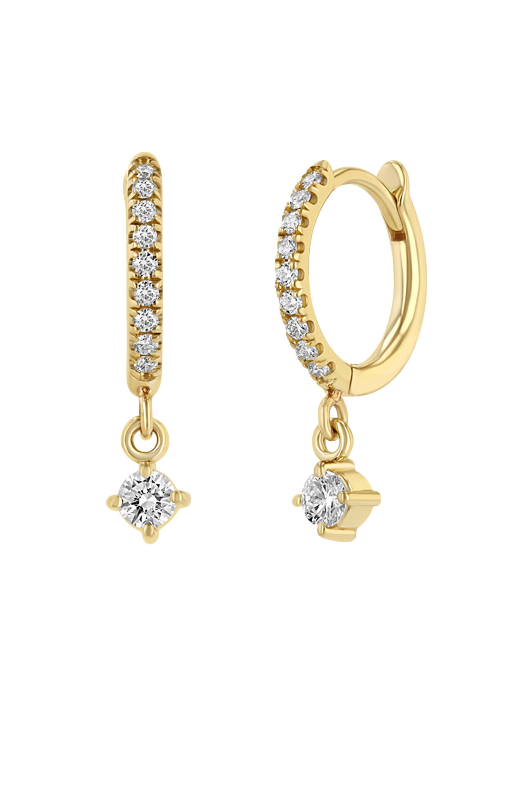  Dangling Hinge Huggie Hoops, 14K Yellow Gold & Diamonds