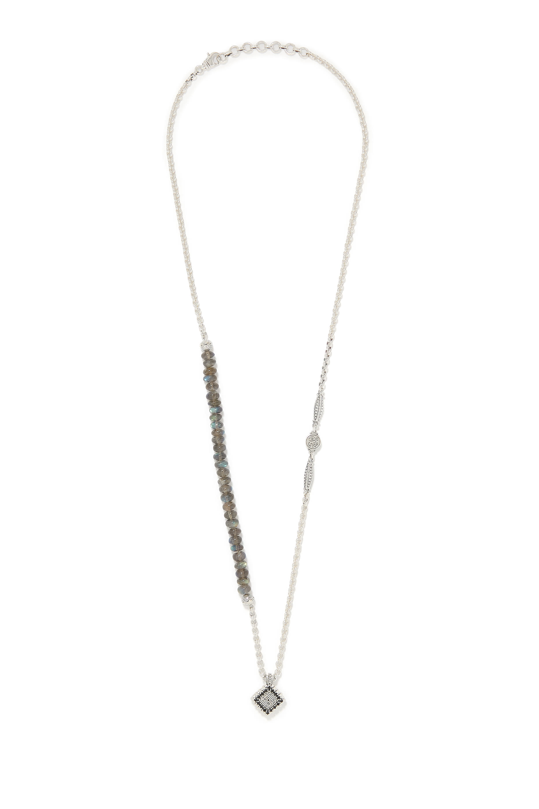 Kufic Necklace, Sterling Silver with Black Spinel & Labradorite