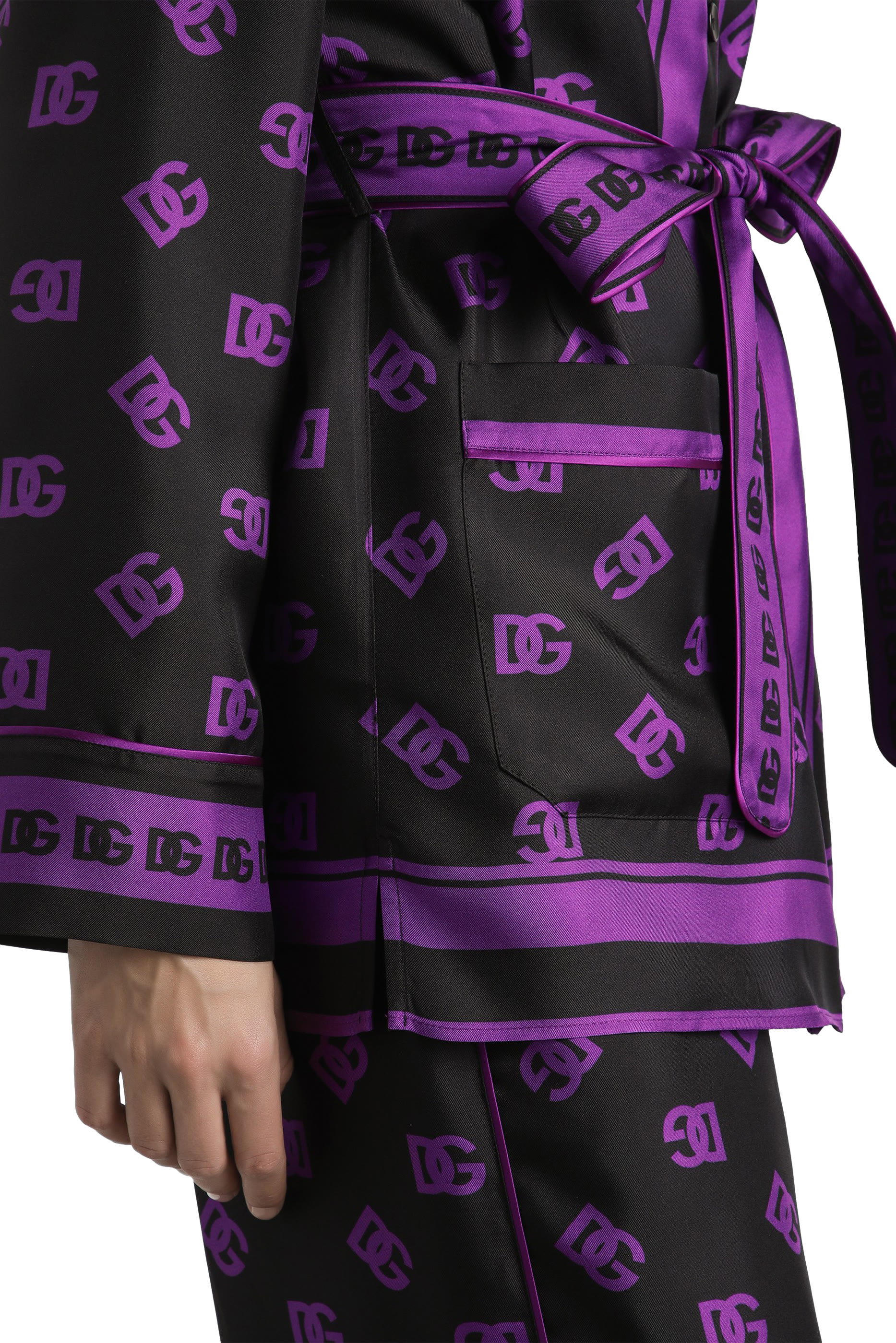 Silk Twill Pajama Shirt with All-Over DG Logo Scarf Print