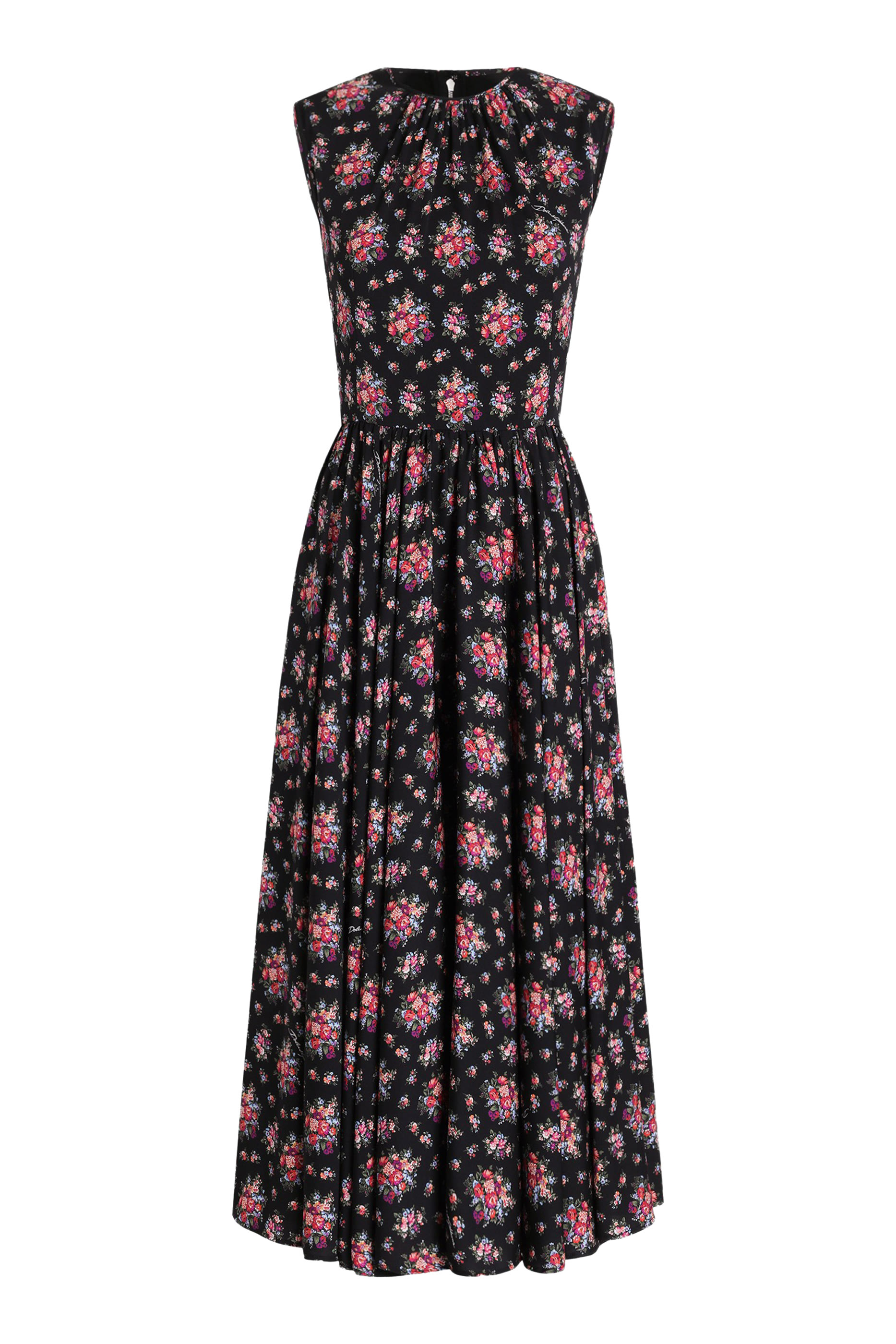 Small Flower Bouquets-Print Charmeuse Dress