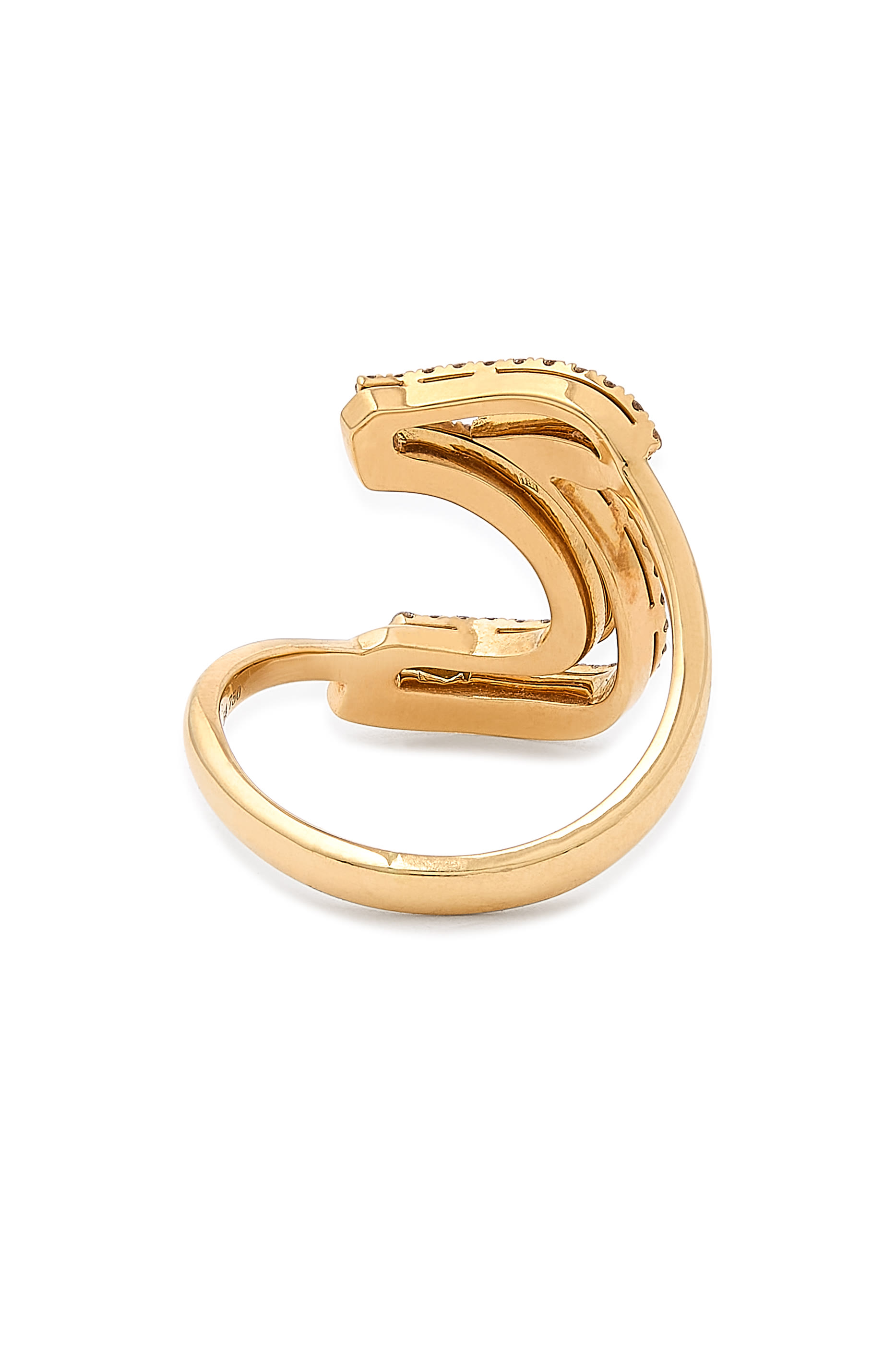 Arabic Letter Ring, 18k Yellow Gold with Orange Enamel & Diamonds 