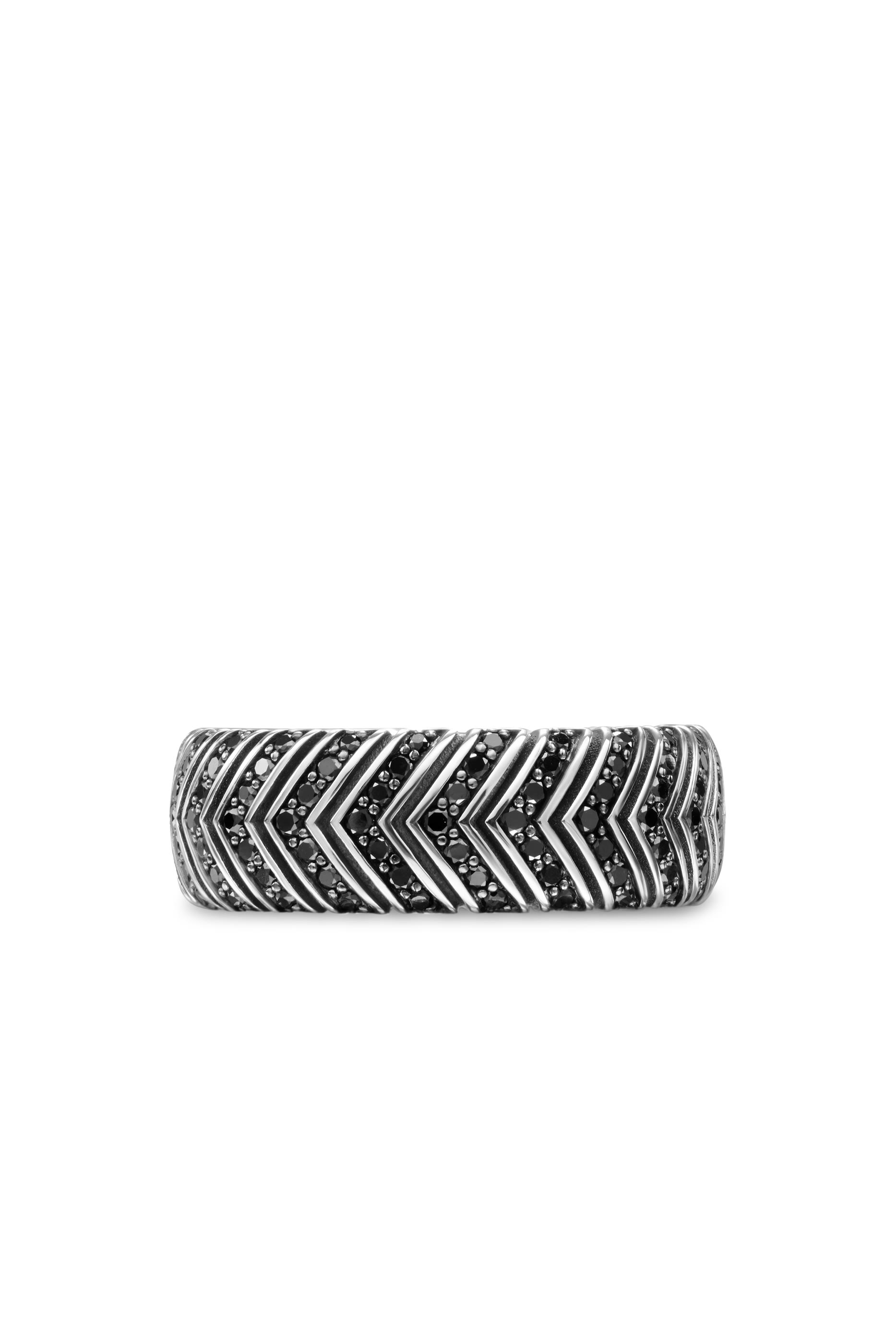 Chevron Band Ring, Sterling Silver & Pav&eacute;-Set Black Diamonds