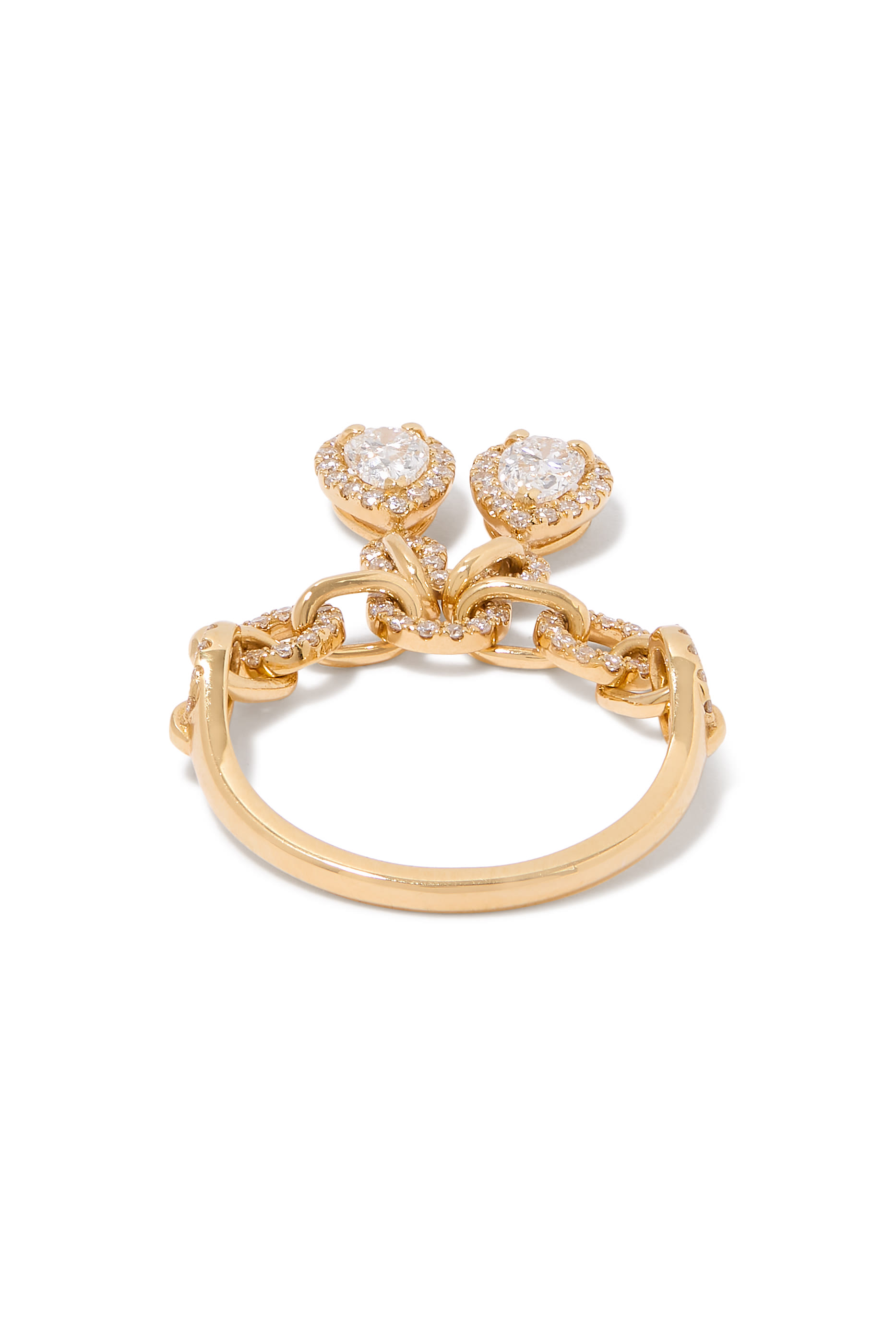 Double-Chain Ring, 18k Yellow Gold & Diamonds