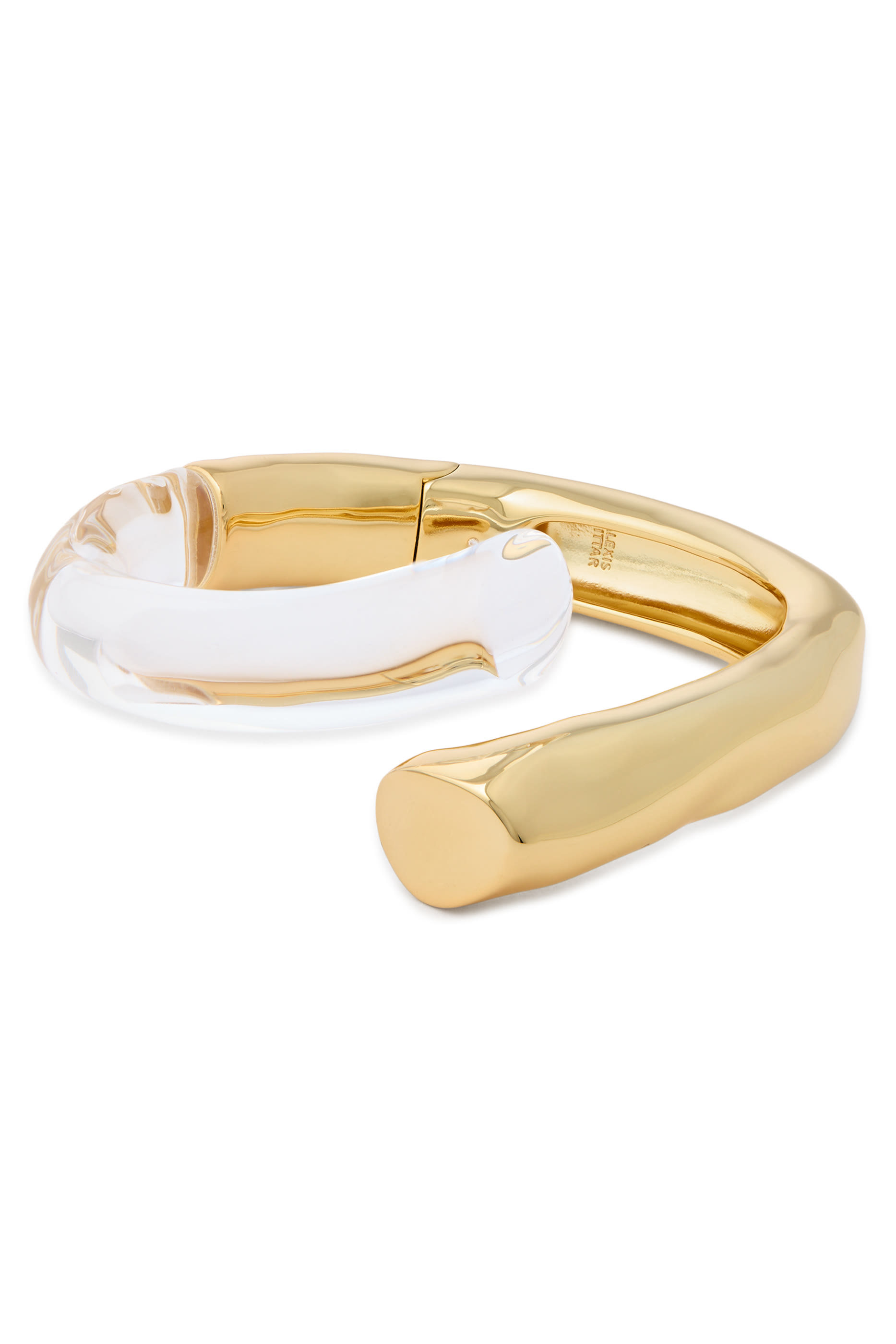  Liquid Lucite Bypass Hinge Bracelet, 14k Gold Plated Brass & Lucite