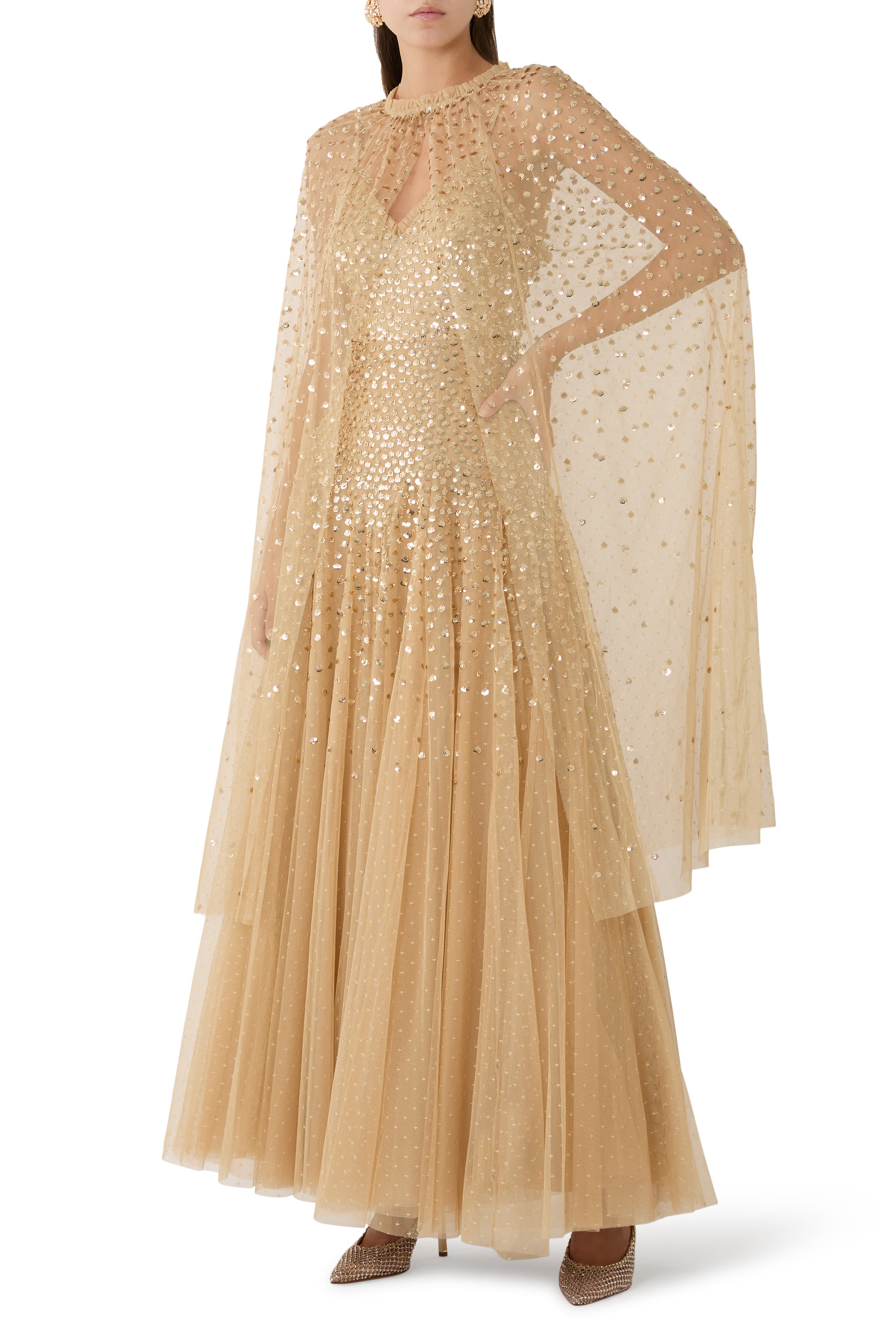 Sequin Cascade Cami Plunge Gown