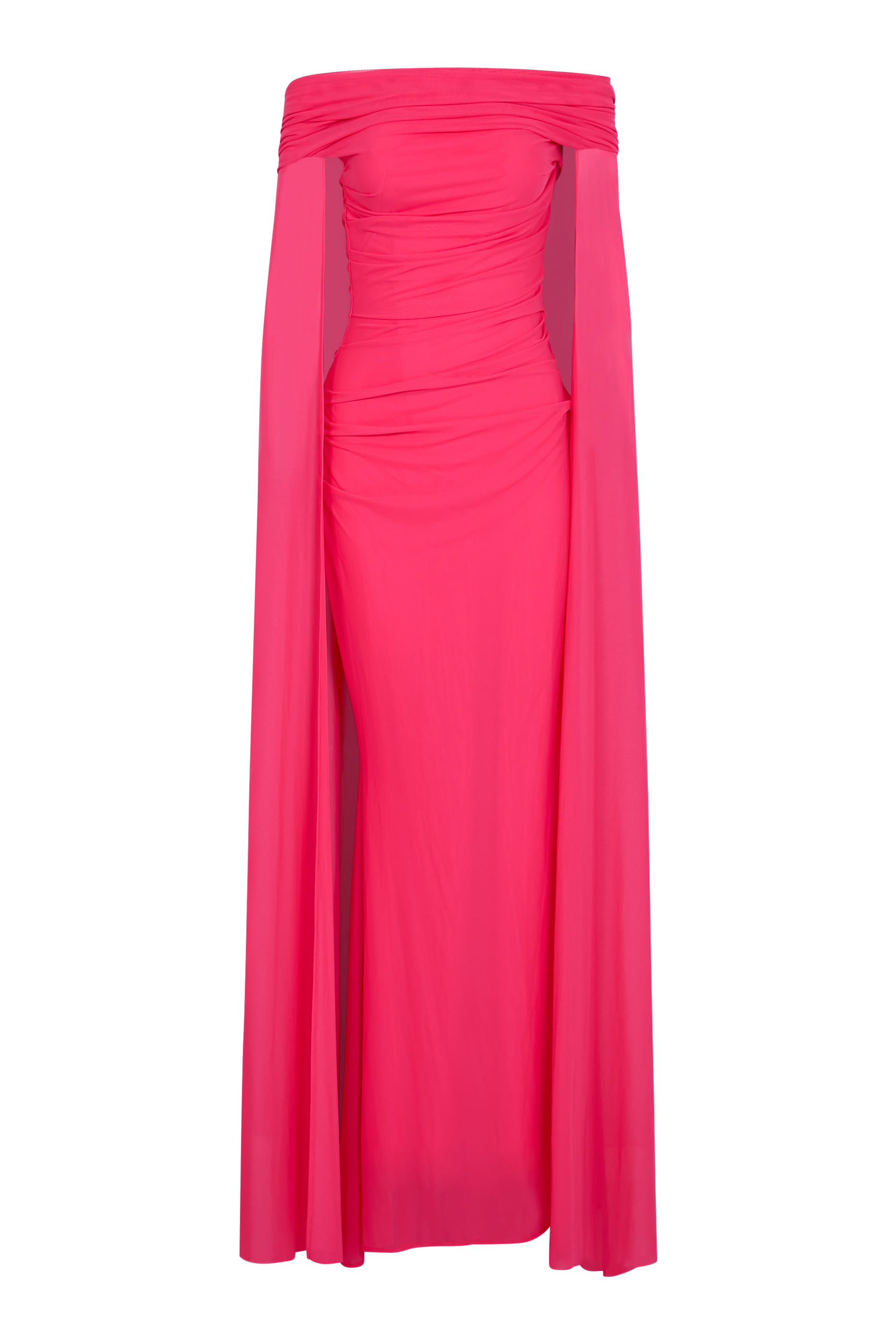 Stretch Tulle Cape Sleeve Gown