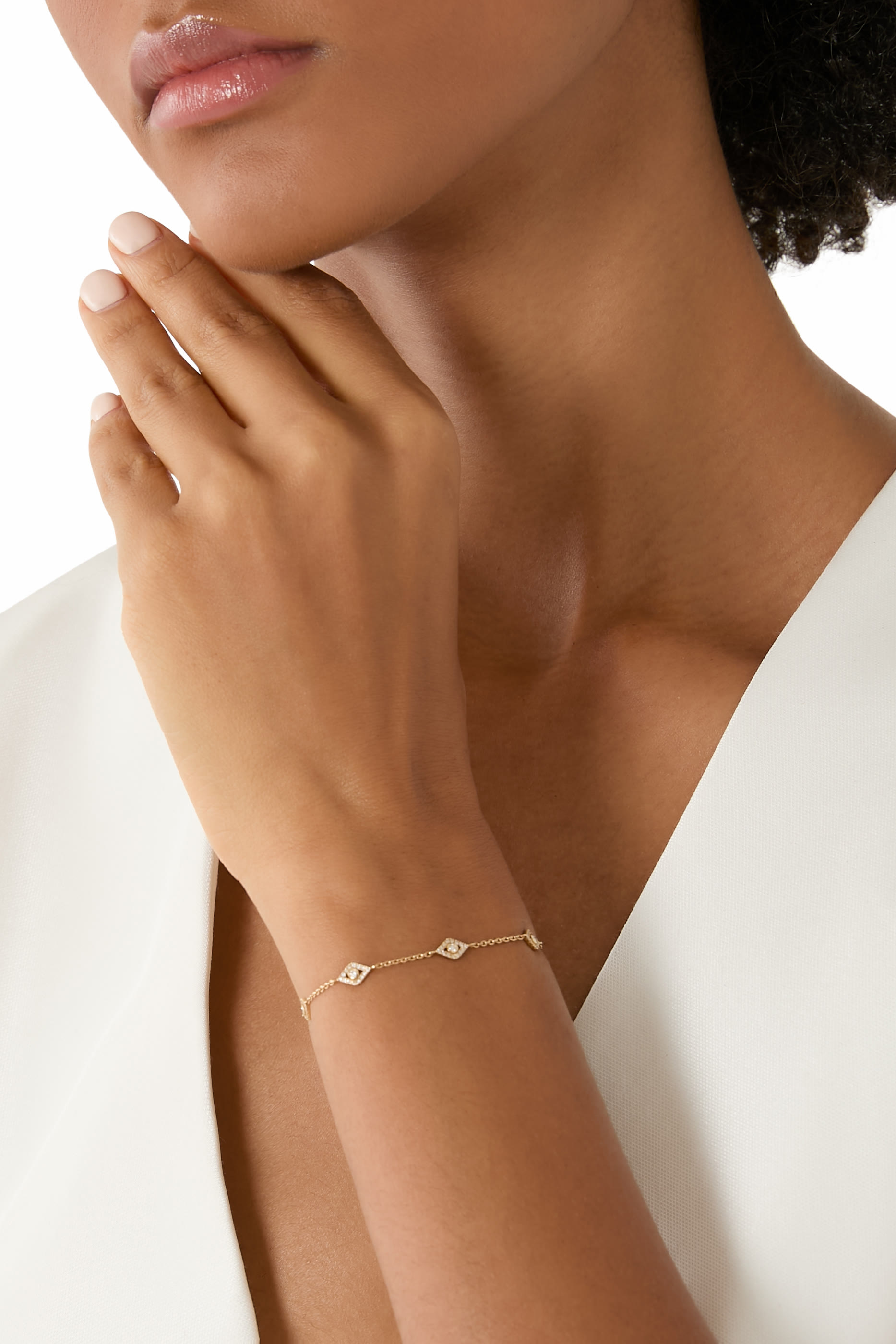 Evil Eye Chain Bracelet, 14K Yellow Gold & Diamonds