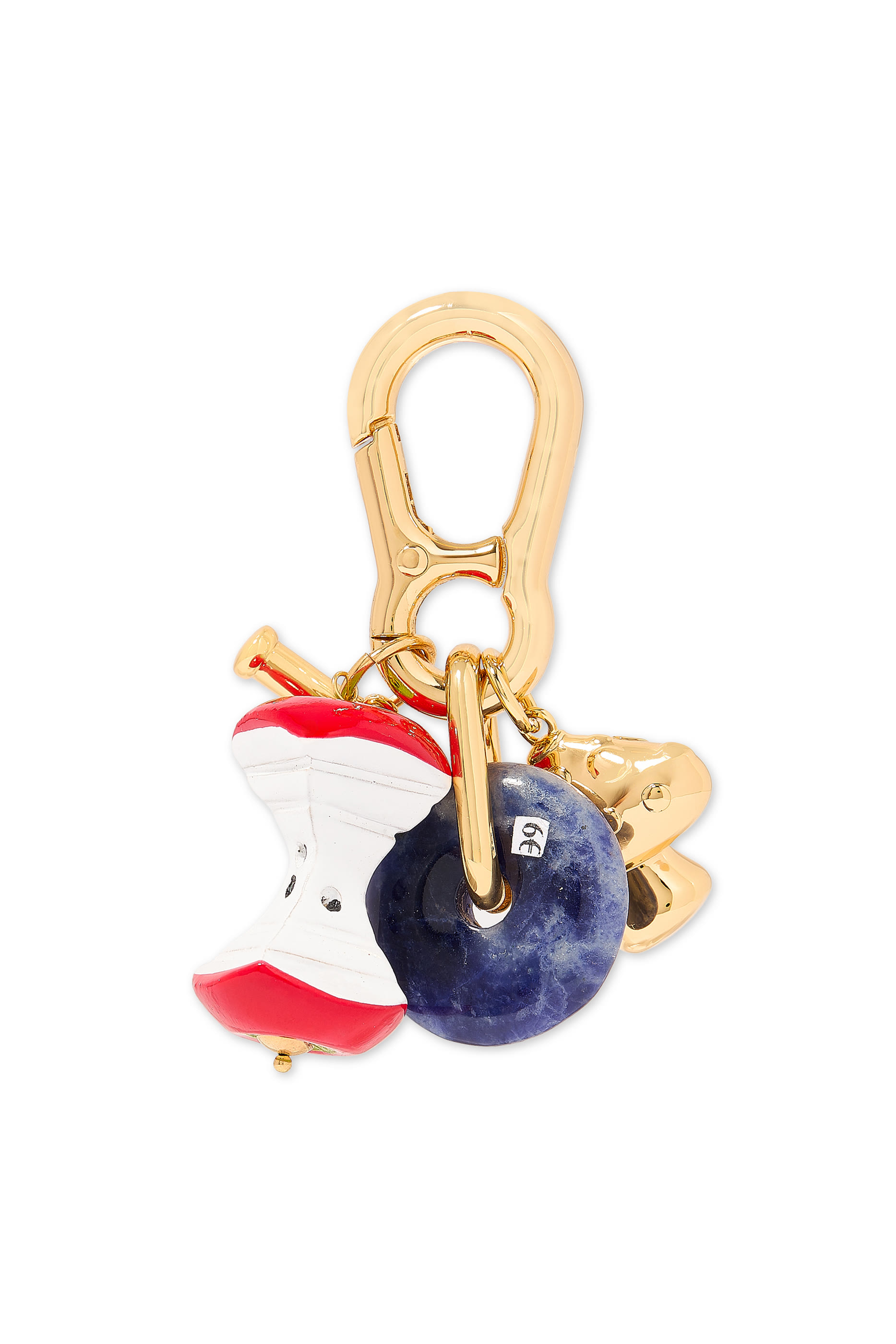 Keychain with Apple, Mushroom, and Blue Stone Charms