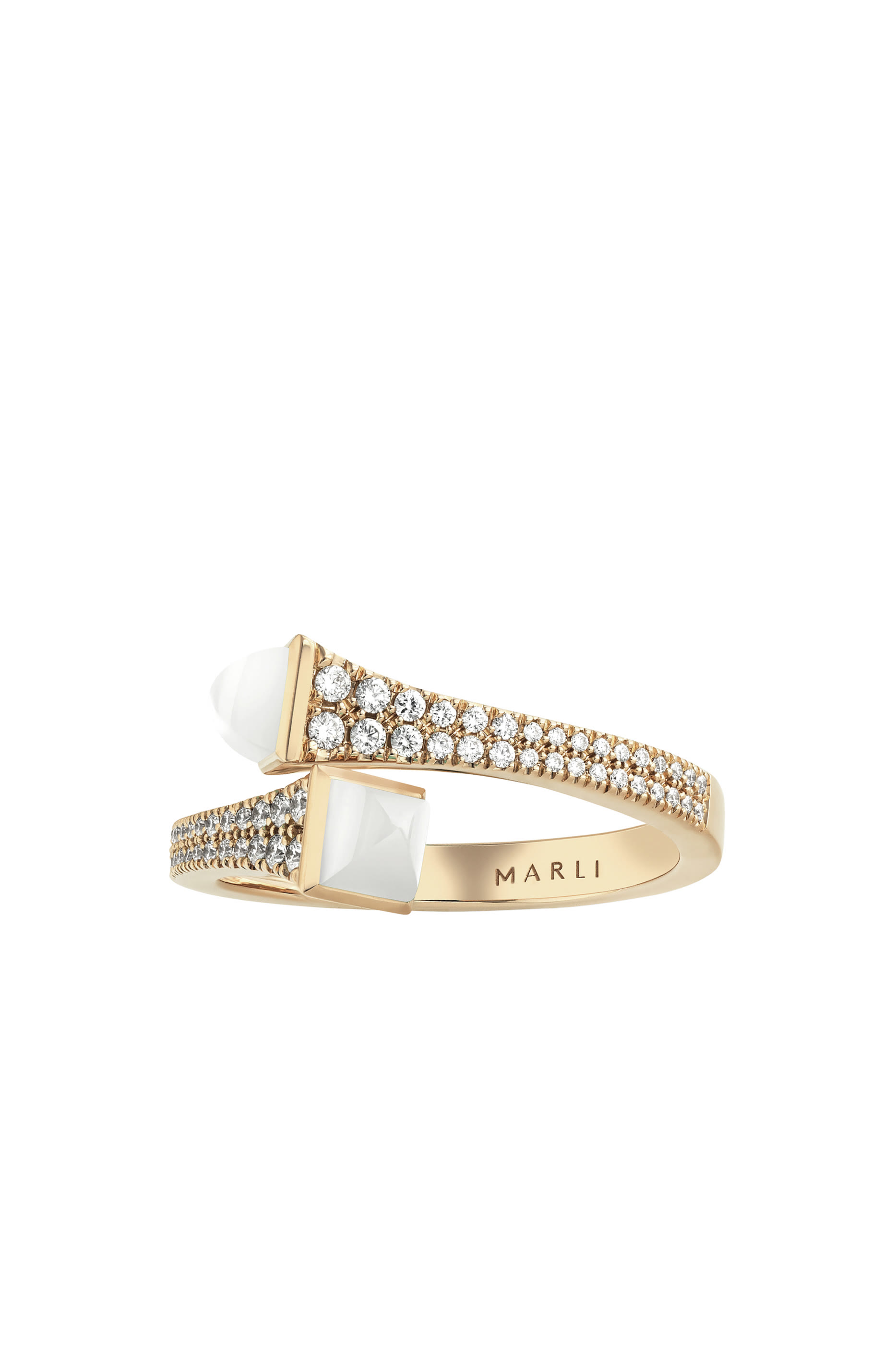 Cleo  Wrap Ring, 18k Yellow Gold with White Agate & Diamonds