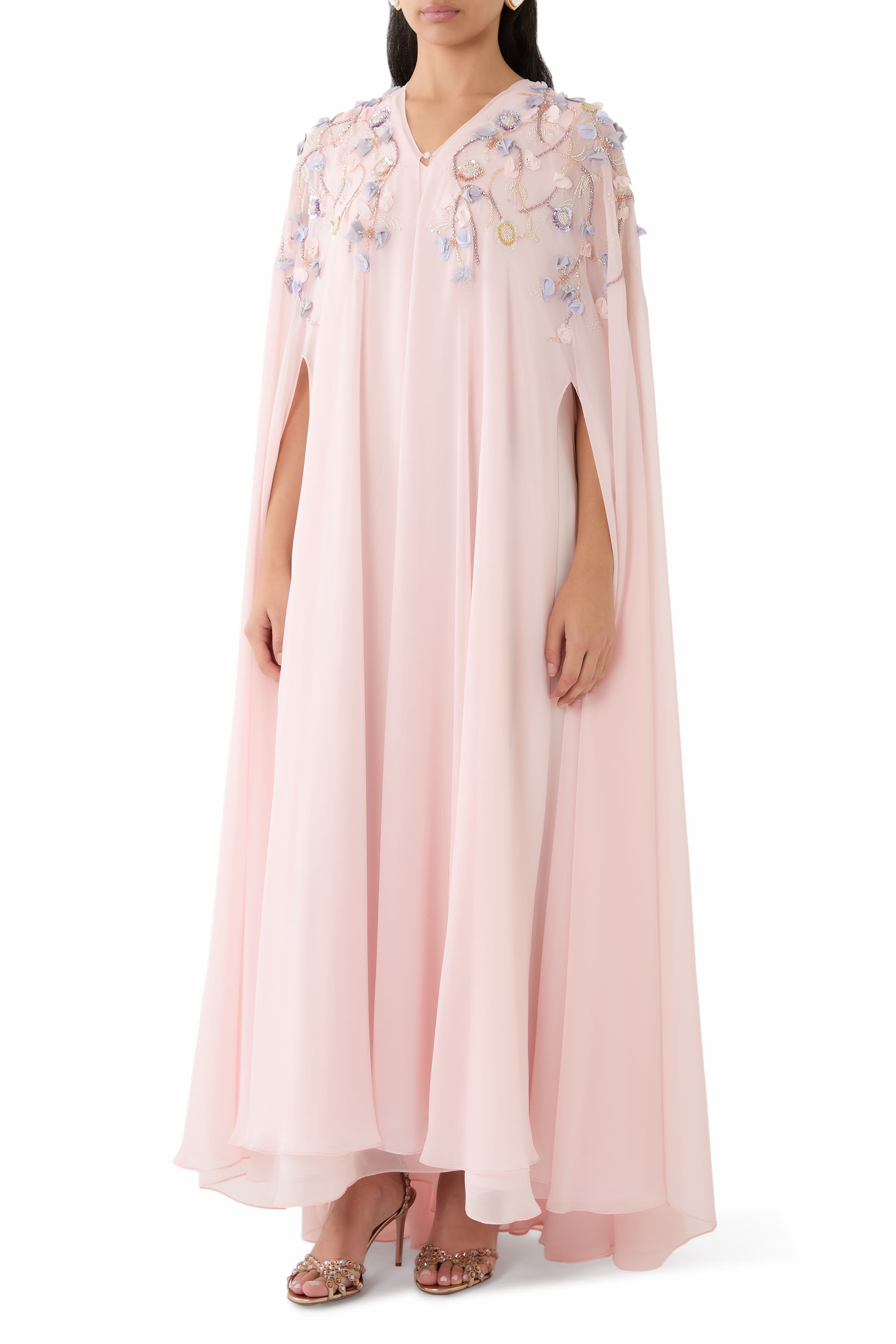Petal Appliqu&eacute; V-neck Maxi Dress