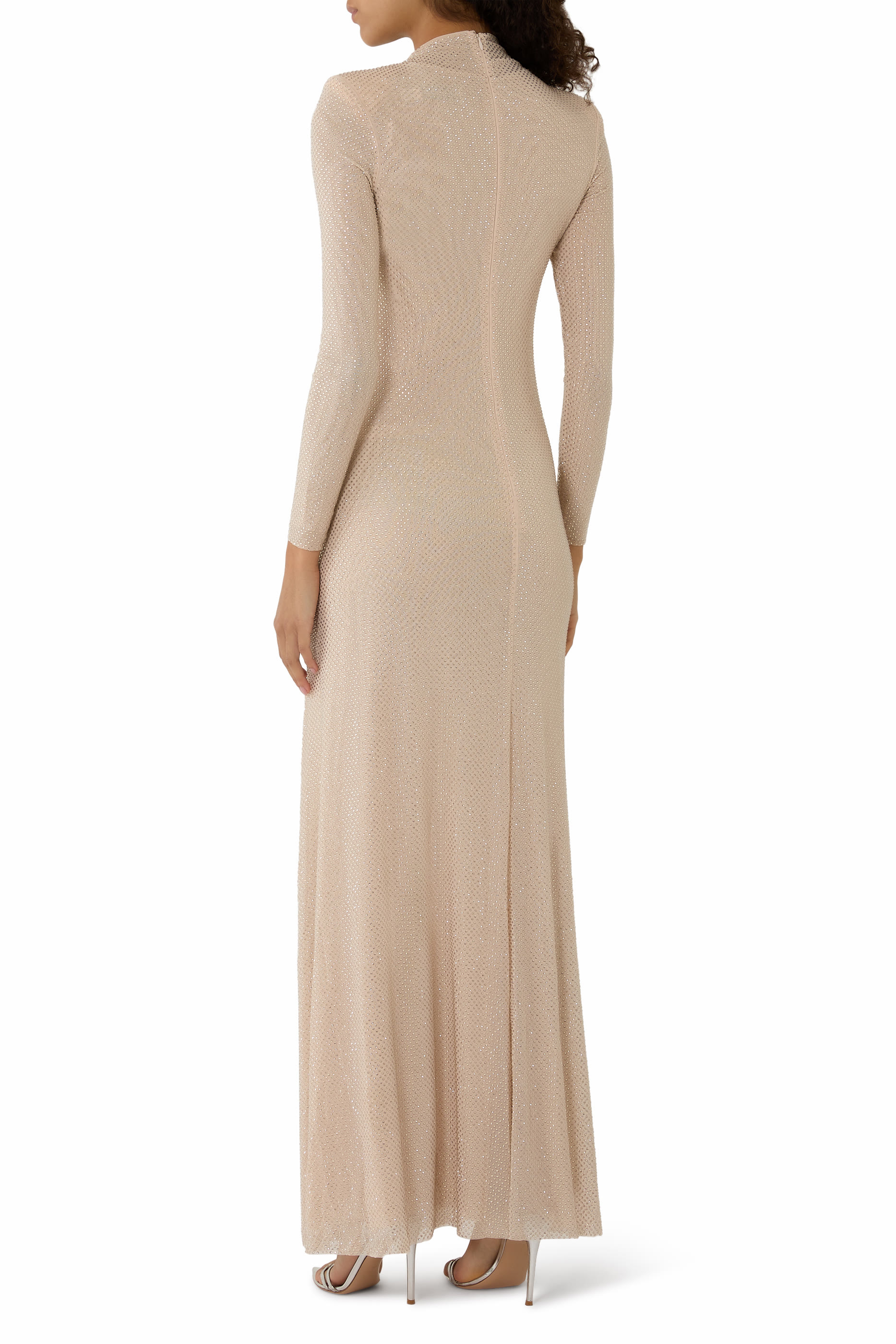 Rhinestone Mesh Cut-Out Maxi Dress