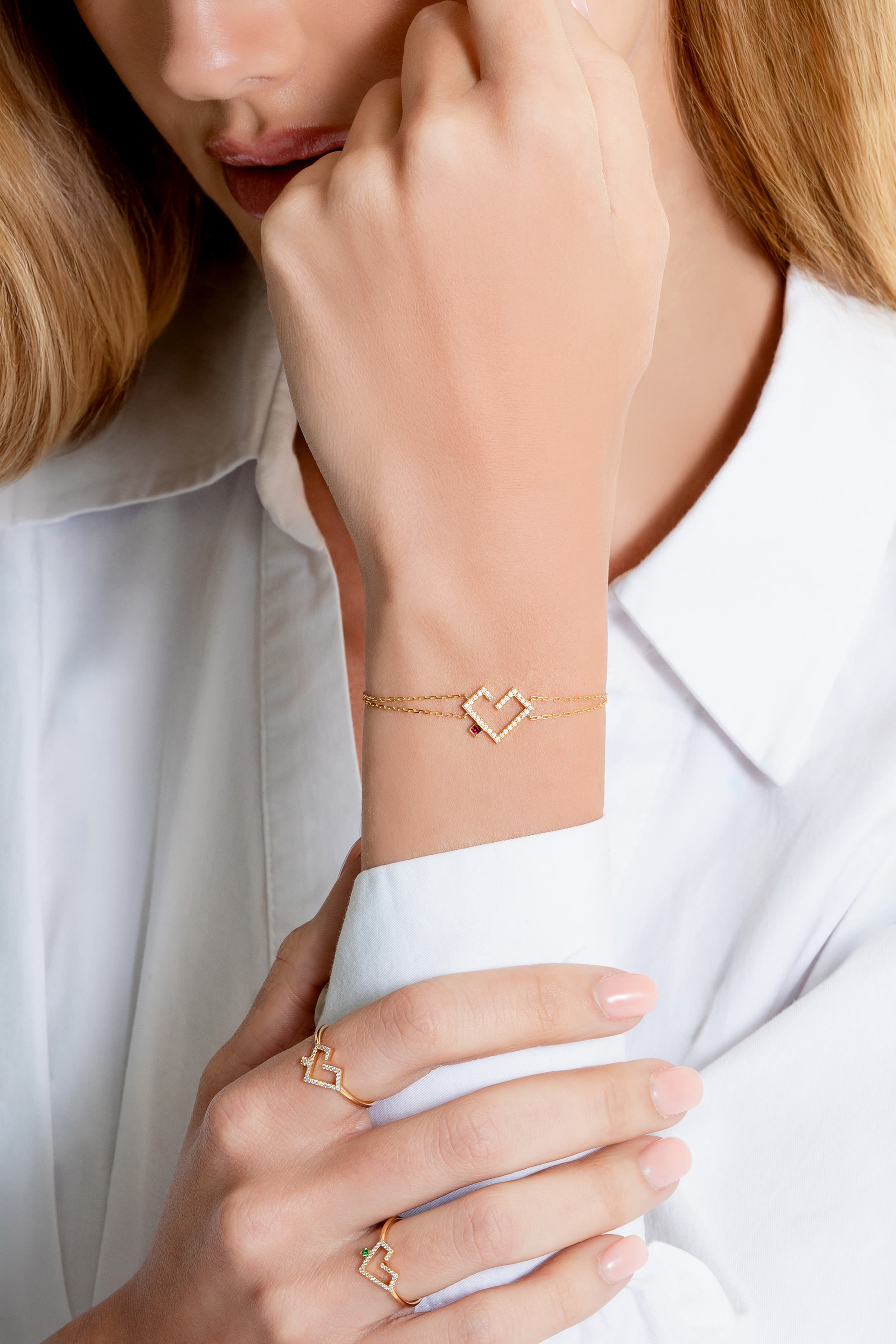 Hubb Full Diamond Bracelet, 18k Yellow Gold & Diamonds, Ruby