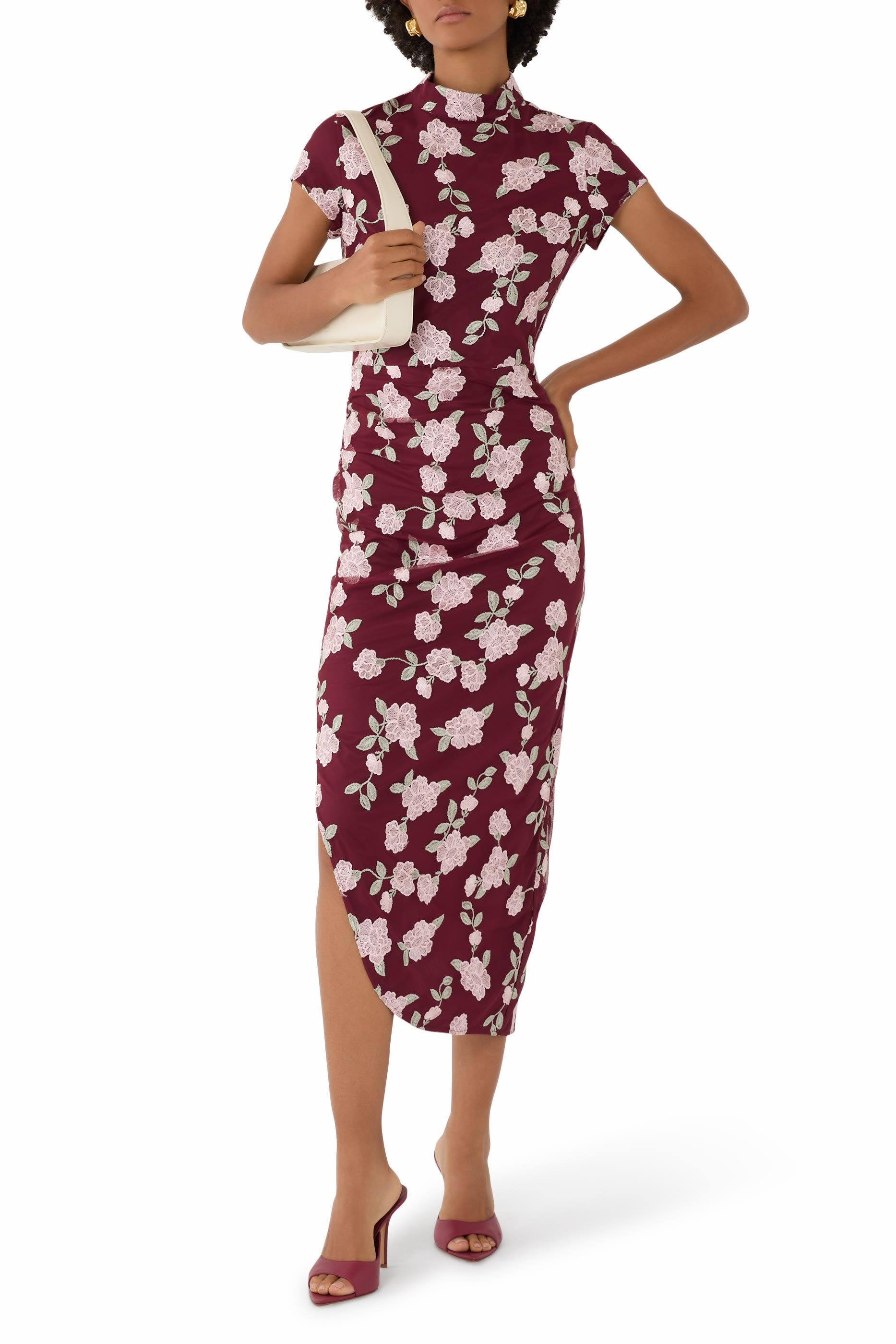 Mesh Asymmetric Flower Print Dress