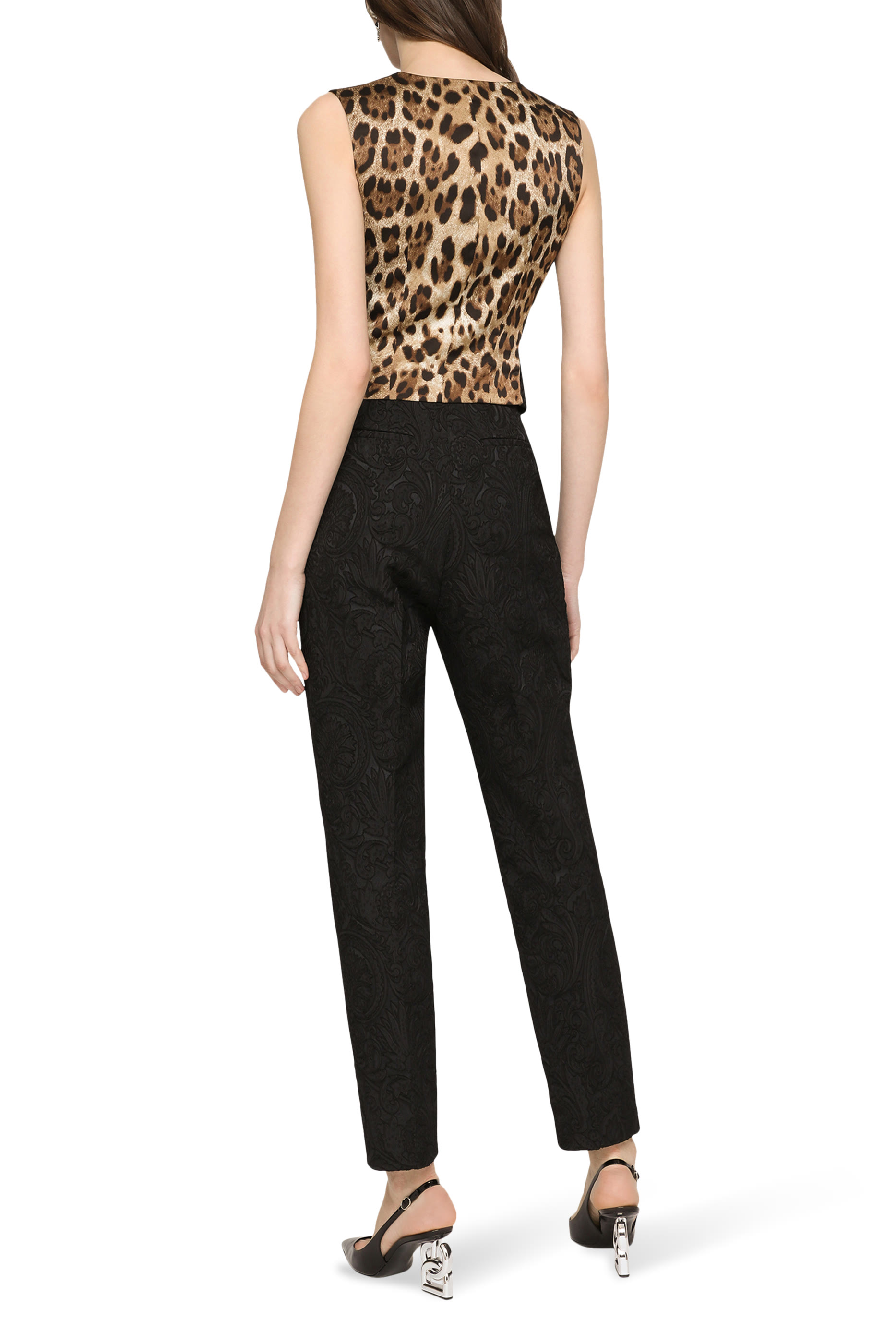 High-Waisted Ornamental Jacquard Pants