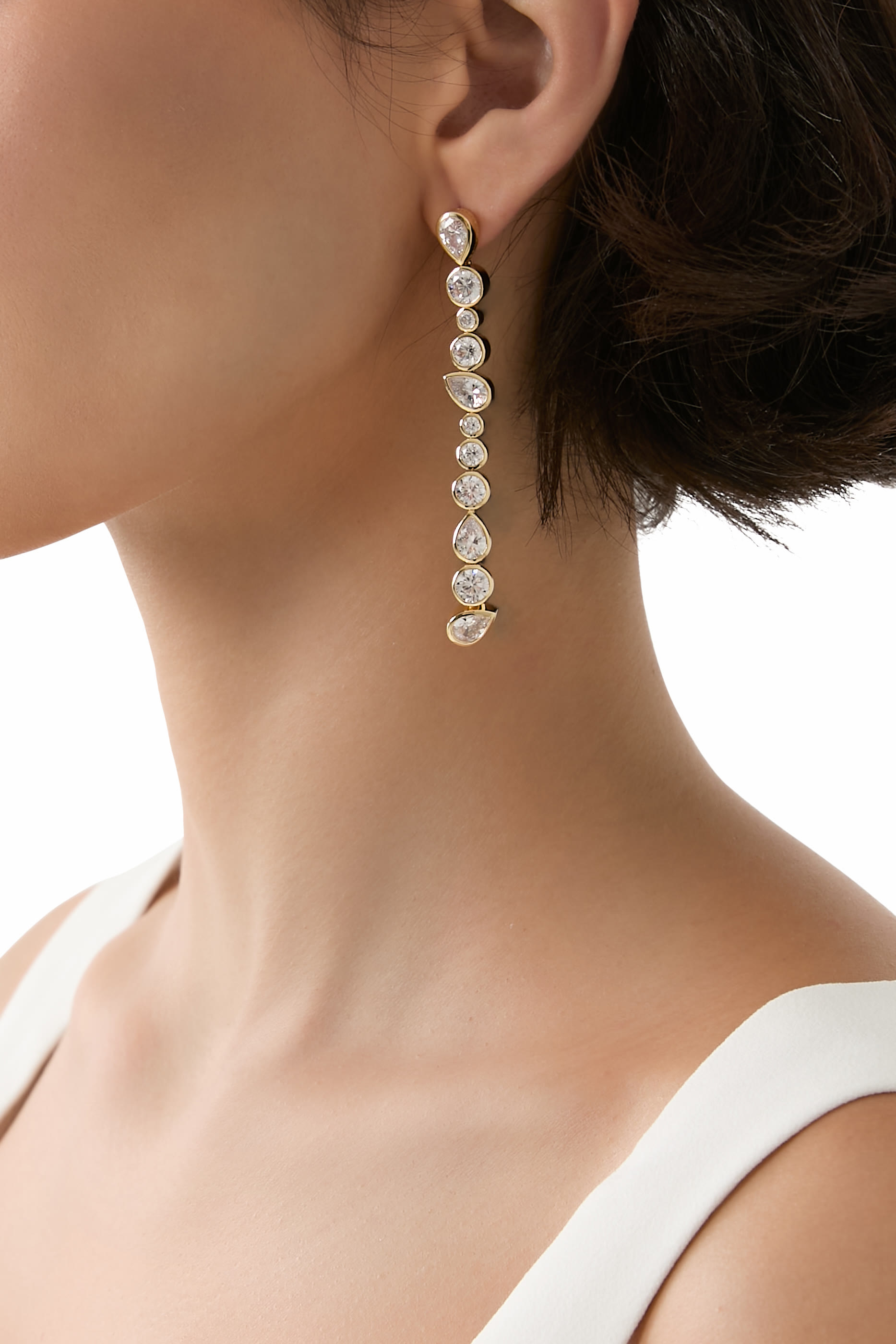 Glitch Earrings, : Recycled Sterling Silver Plated in 18ct Yellow Gold Vermeil with Freshwater Pearl & Zirconia