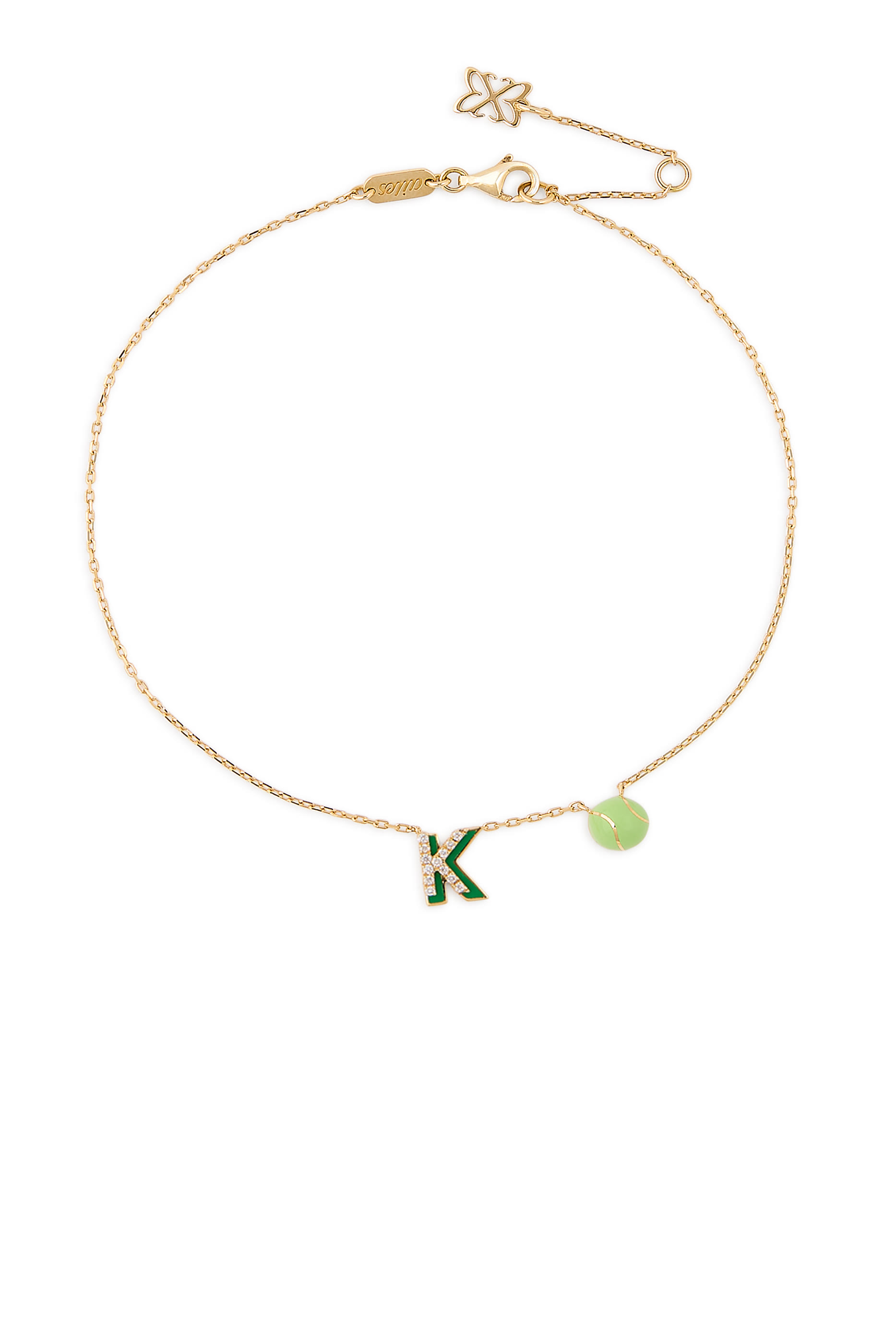 Letter &lsquo;K&rsquo; Tennis Anklet, 18k Yellow Gold & Enamel, Diamonds