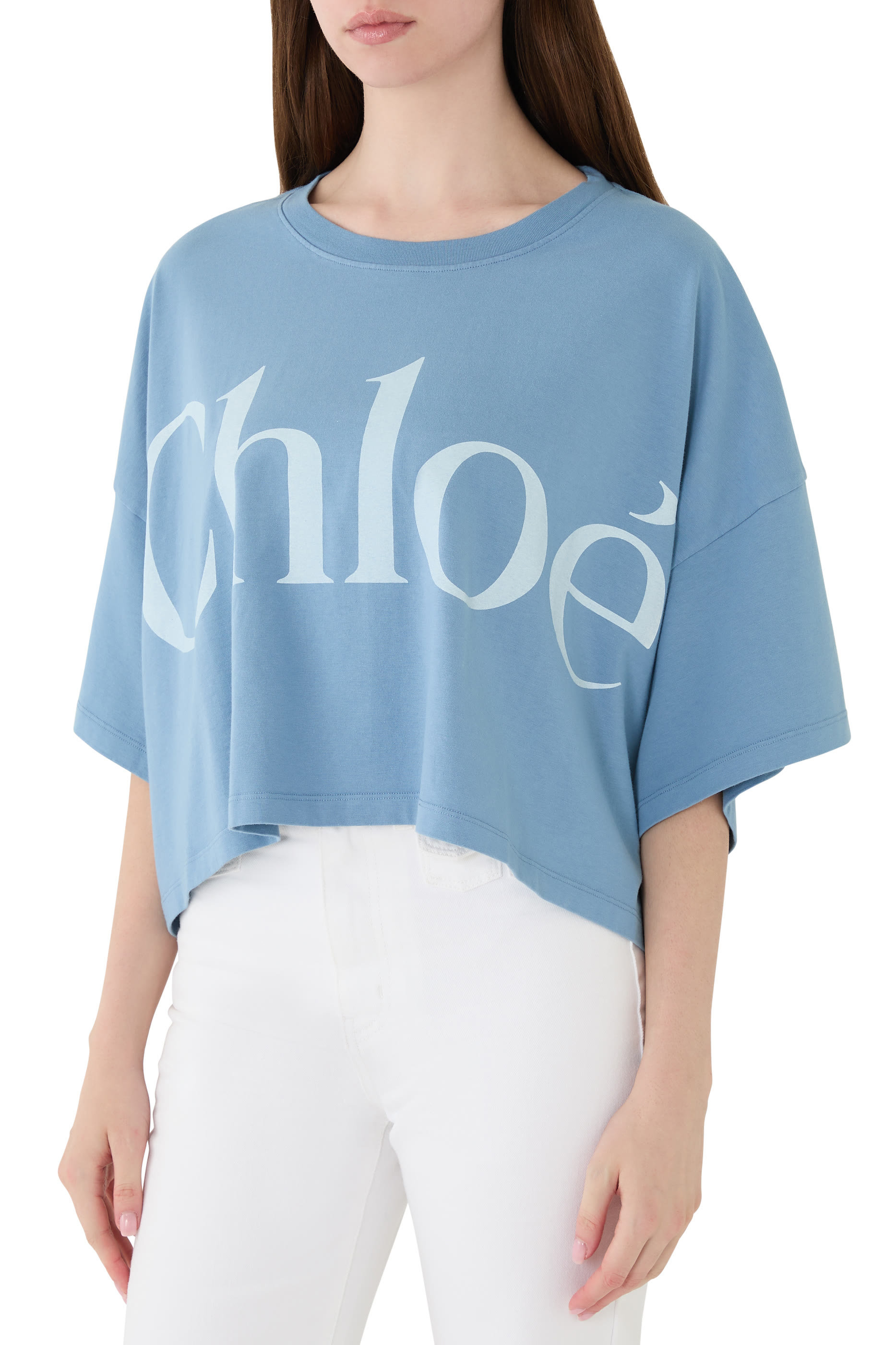 Crop Boxy Logo T-Shirt in Cotton Jersey