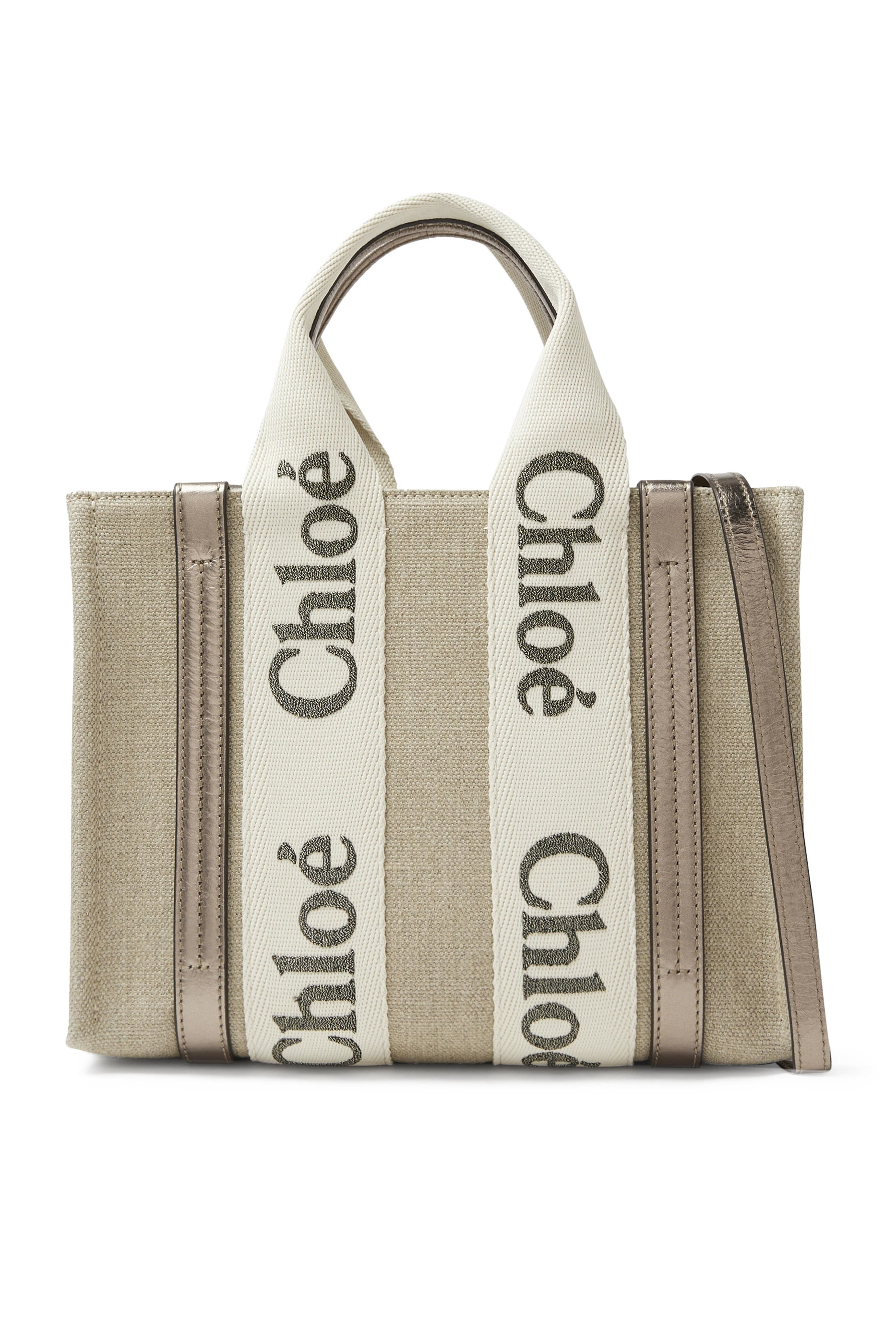 Small Woody Tote Bag in Linen and Leather